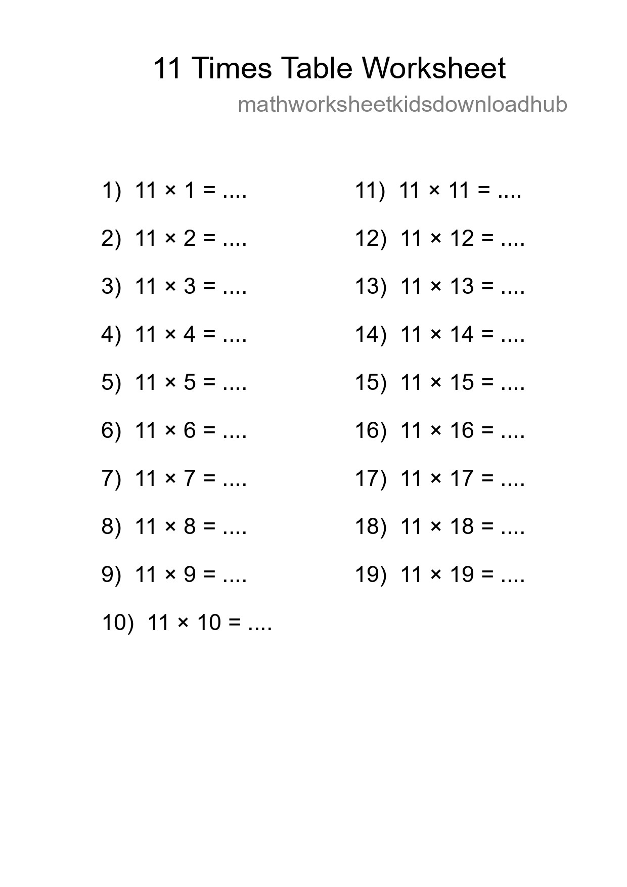11 Times Table Worksheet For Grade 4 With Answers - Part 108