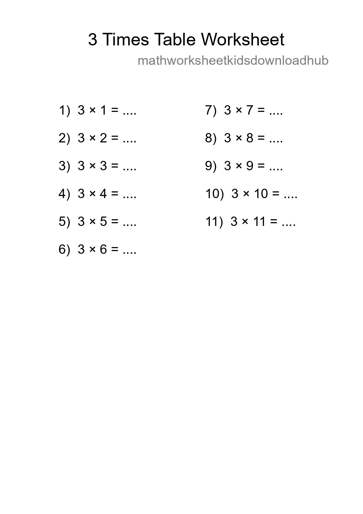 3 Times Table Worksheet For Grade 2 - Part 130