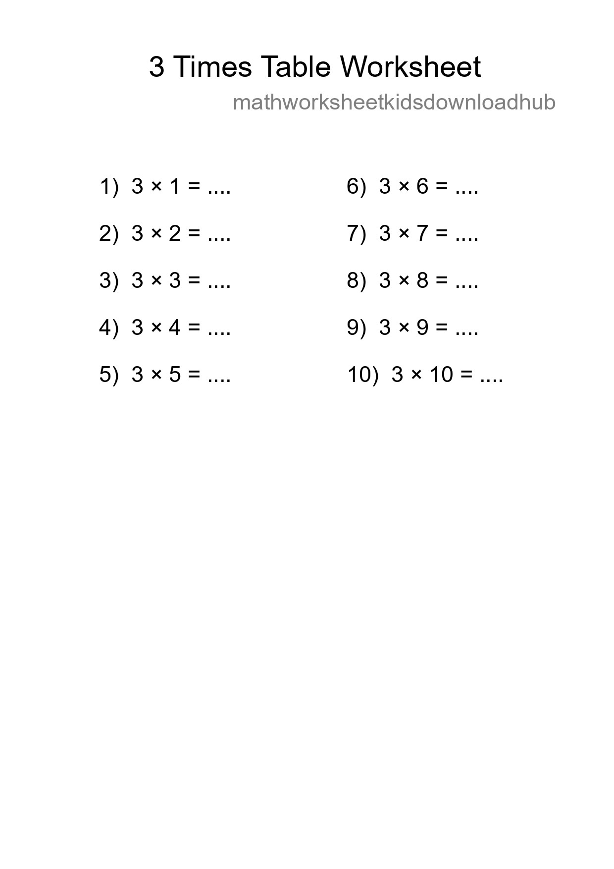 3 Times Table Worksheet For Grade 2 With Answers - Part 163