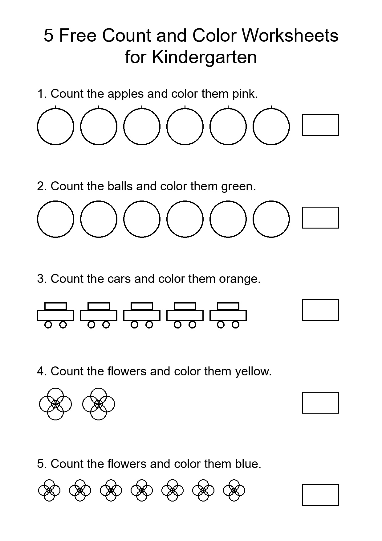 5 Free Count and Color Worksheets for Kindergarten