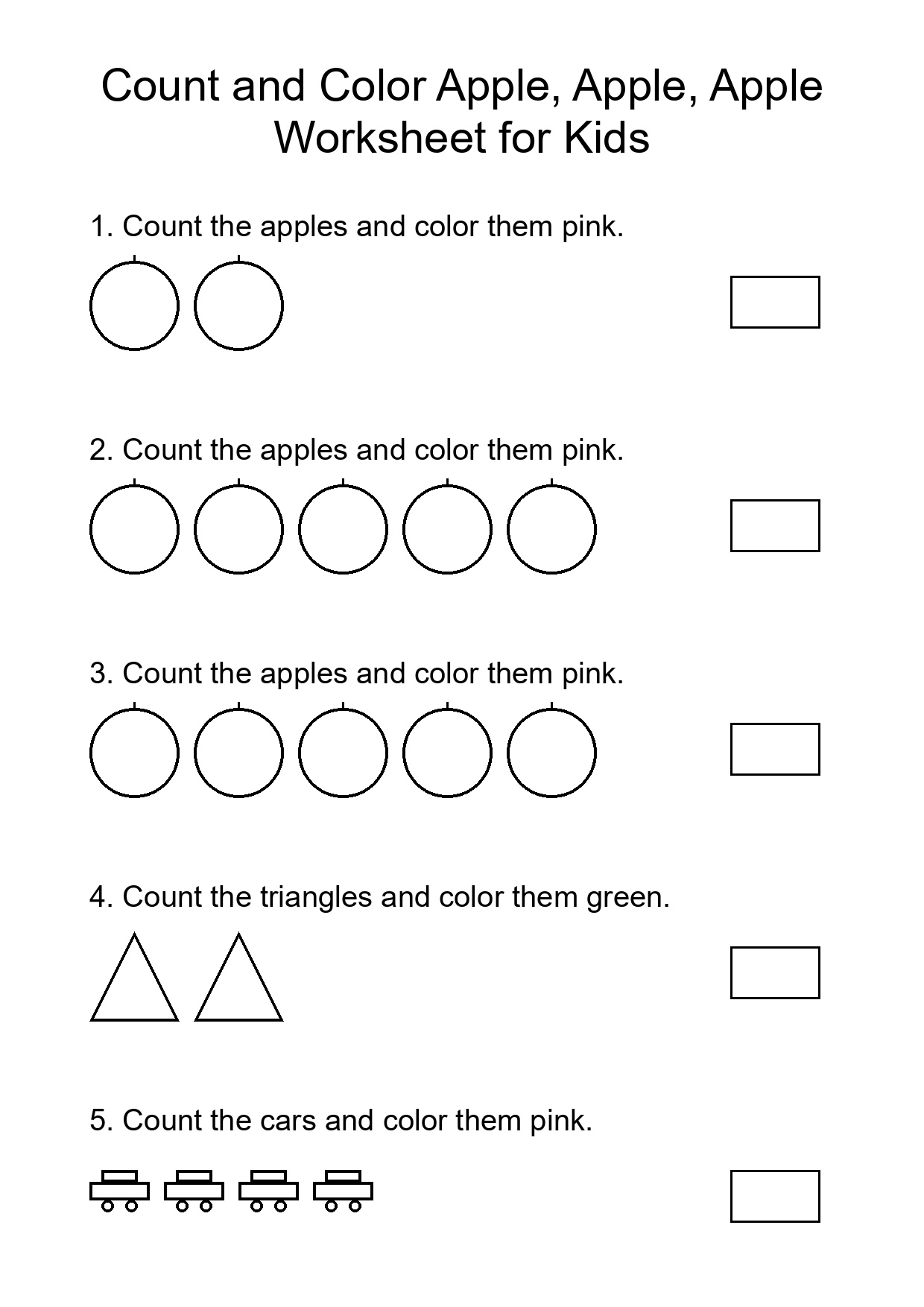 Count and Color Apple, Apple, Apple Worksheet for Kids