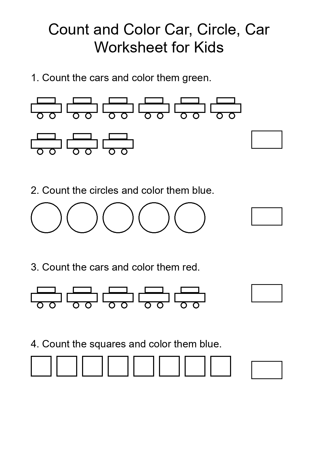 Count and Color Car, Circle, Car Worksheet for Kids
