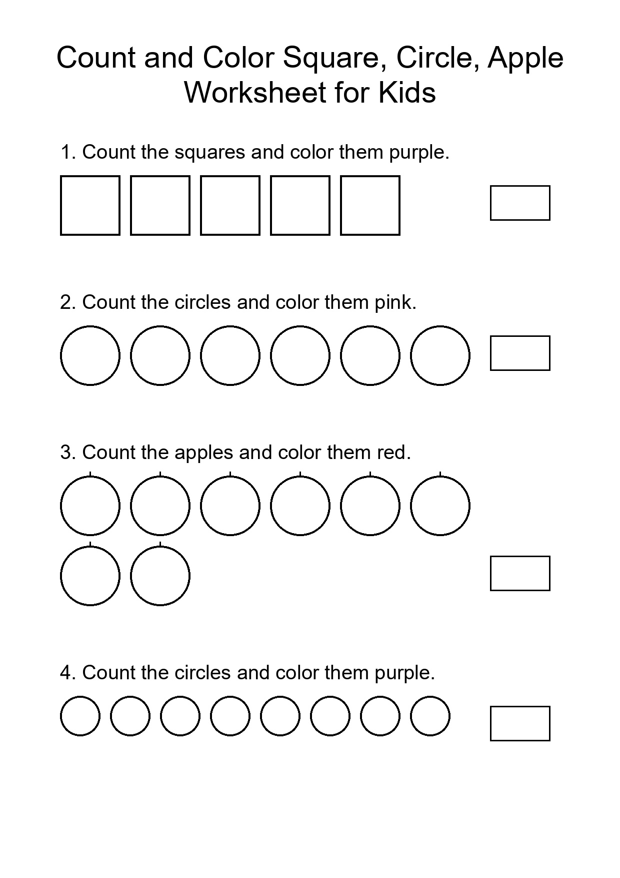 Count and Color Square, Circle, Apple Worksheet for Kids