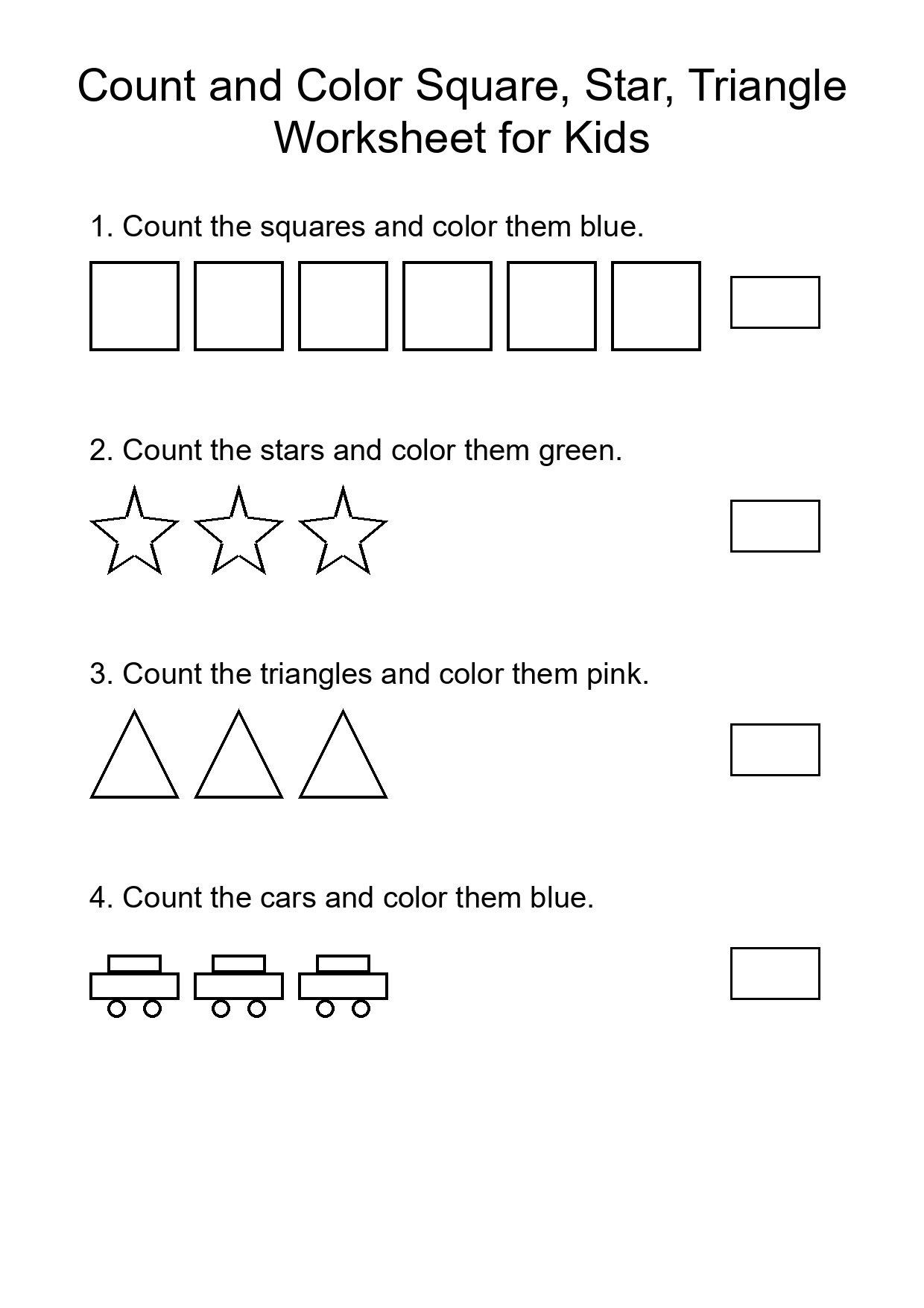 Count and Color Square, Star, Triangle Worksheet for Kids