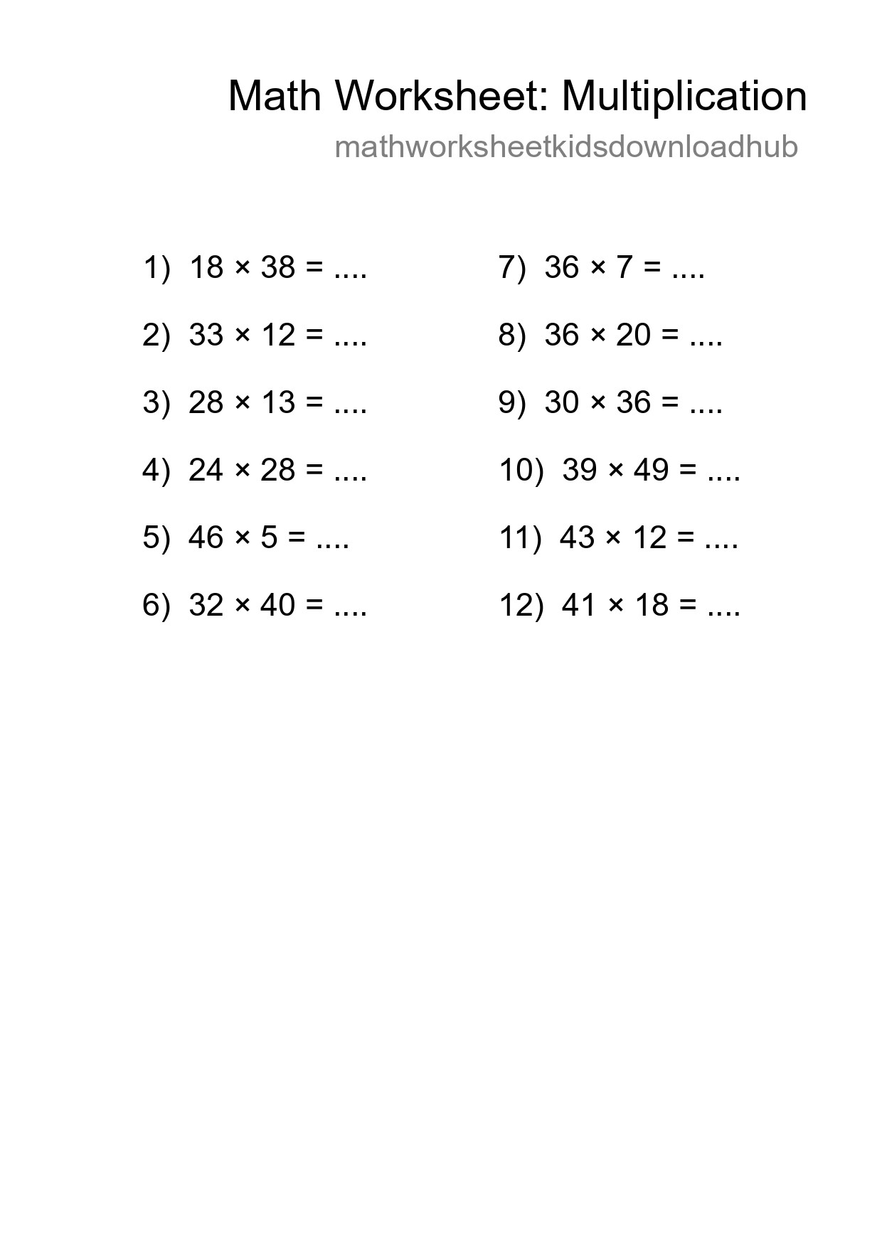 Free 12 Multiplication Math Worksheet For Grade 2 - Part 29