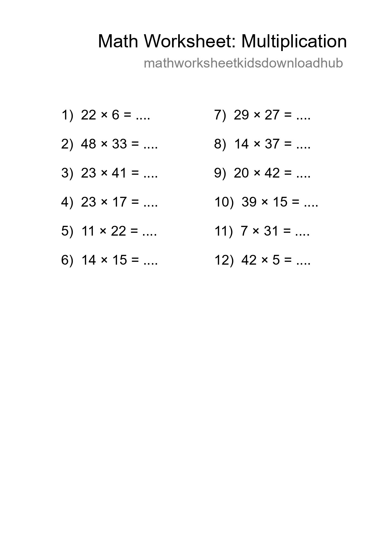 Free 12 Multiplication Math Worksheet For Grade 2 - Part 40