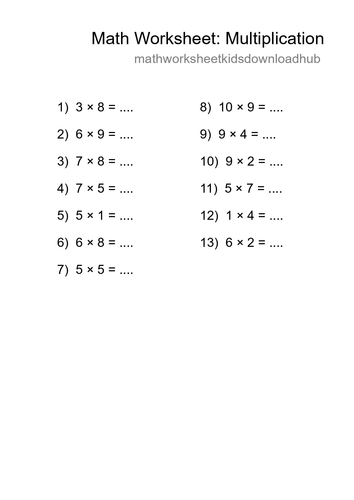 Free 13 Multiplication Math Worksheet For Grade 1 With Answers - Part 227