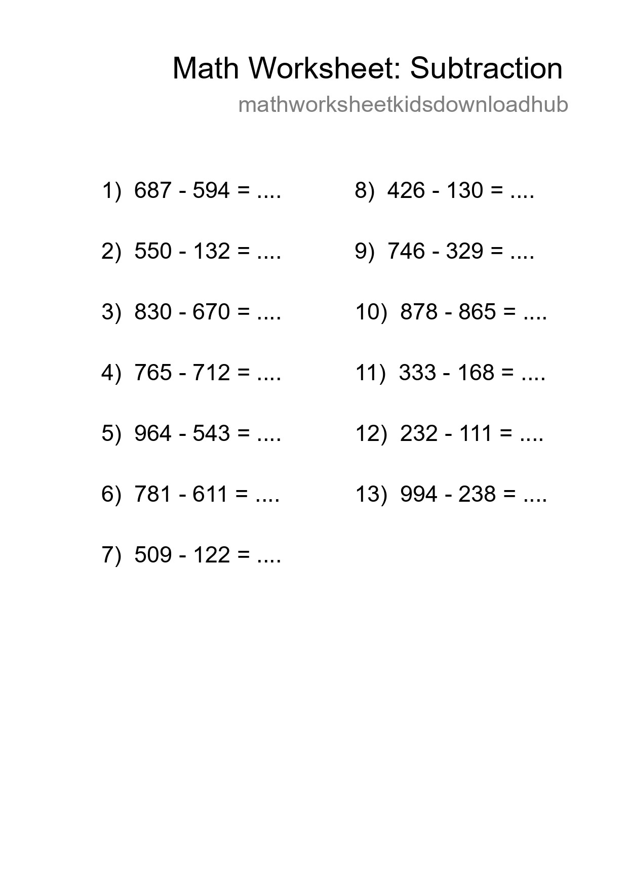 Free 13 Subtraction Math Worksheet For Grade 5 - Part 239