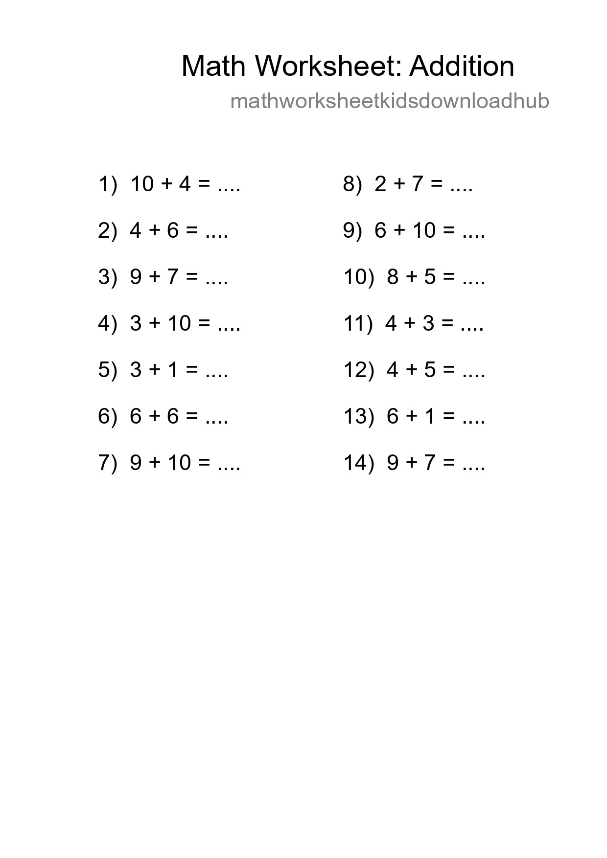 Free 14 Addition Math Worksheet For Grade 1 With Answers - Part 45