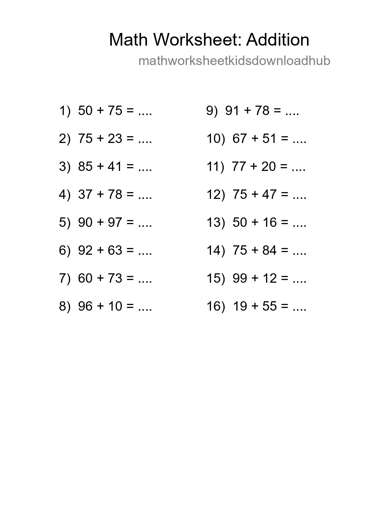 Free 16 Addition Math Worksheet For Grade 3 With Answers - Part 144