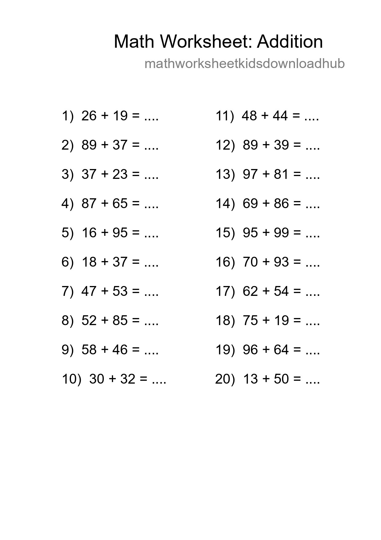 Free 20 Addition Math Worksheet For Grade 3 With Answers - Part 155