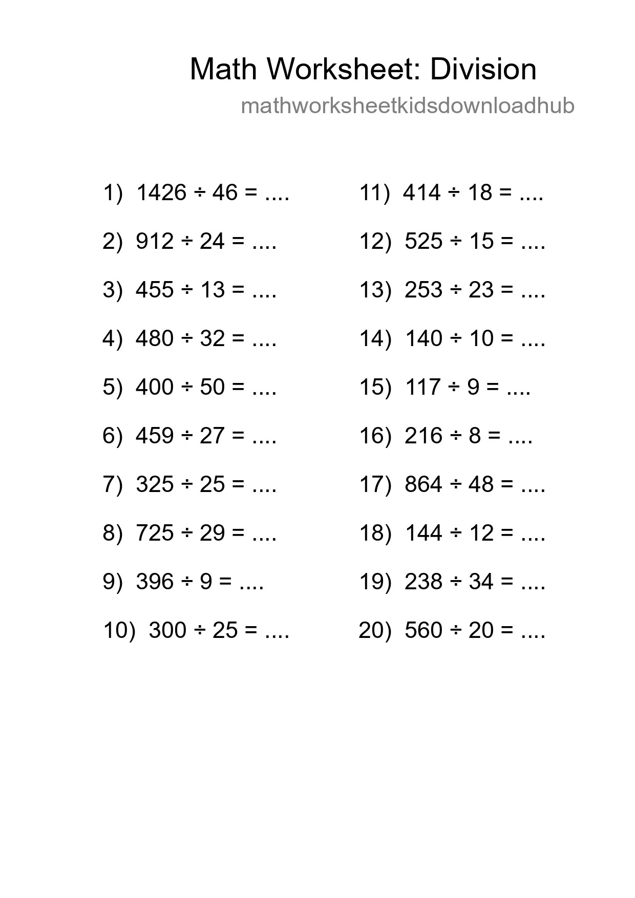 Free 20 Division Math Worksheet For Grade 2 With Answers - Part 235