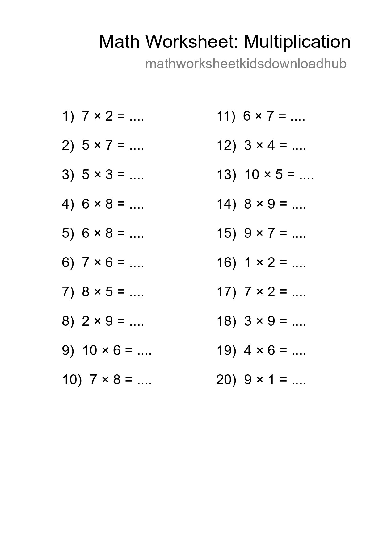 Free 20 Multiplication Math Worksheet For Grade 1 - Part 161