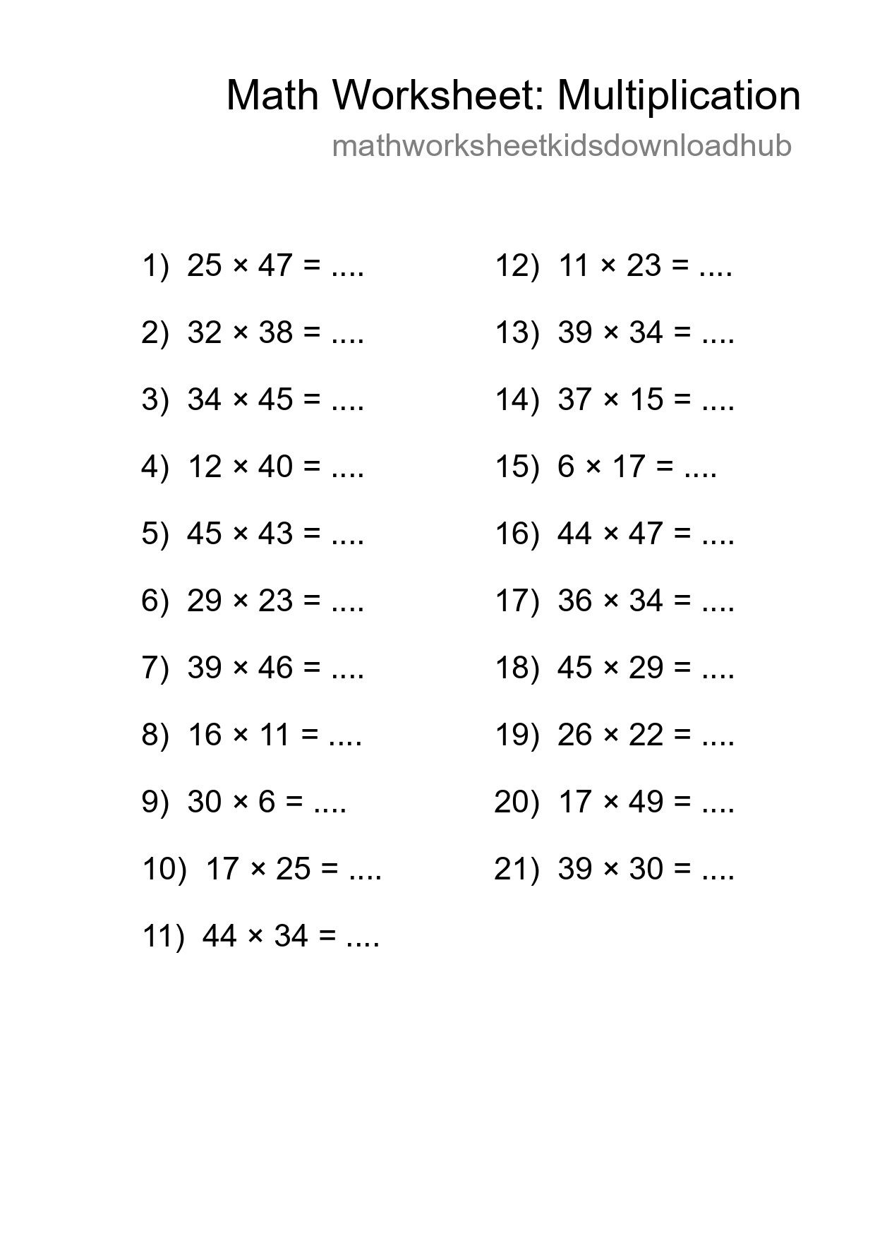Free 21 Multiplication Math Worksheet For Grade 2 With Answers - Part 18