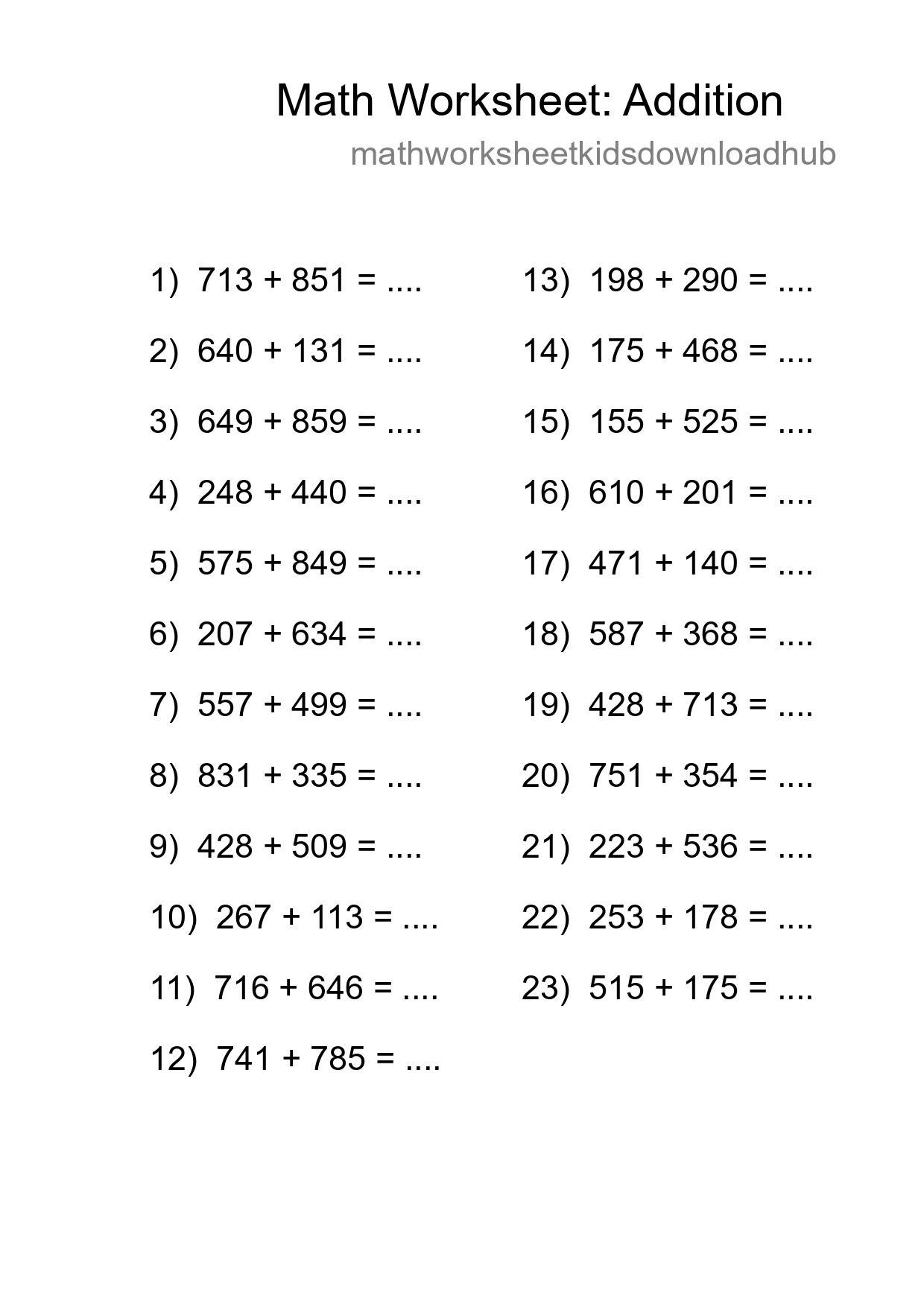 Free 23 Addition Math Worksheet For Grade 5 With Answers - Part 166
