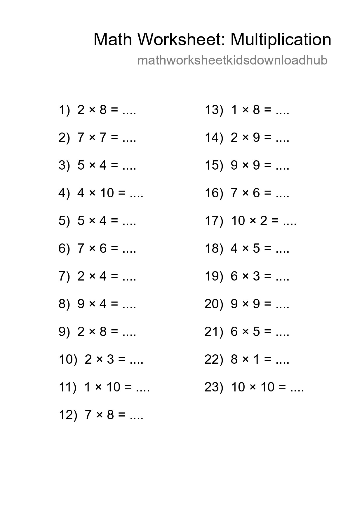 Free 23 Multiplication Math Worksheet For Grade 1 With Answers - Part 106