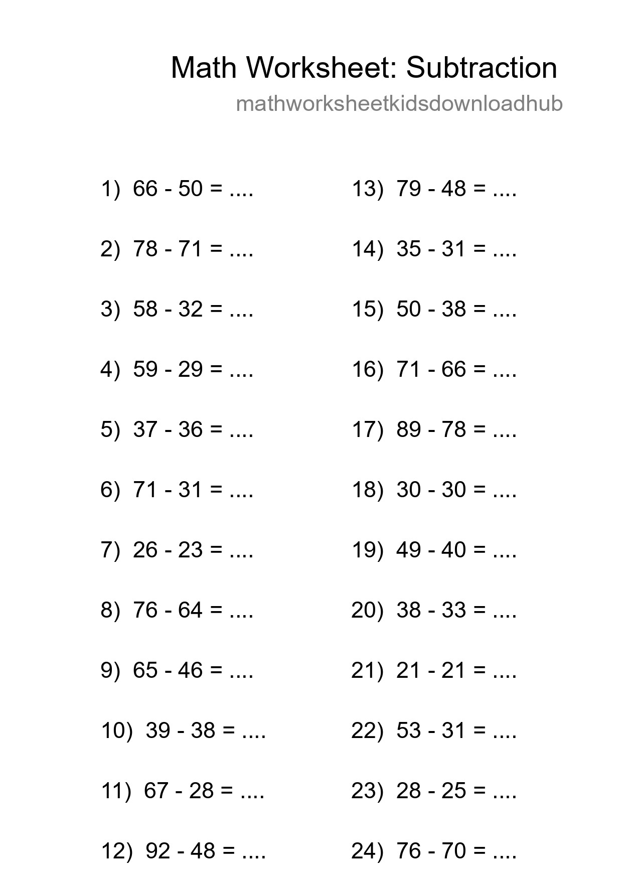 Free 24 Subtraction Math Worksheet For Grade 3 - Part 250