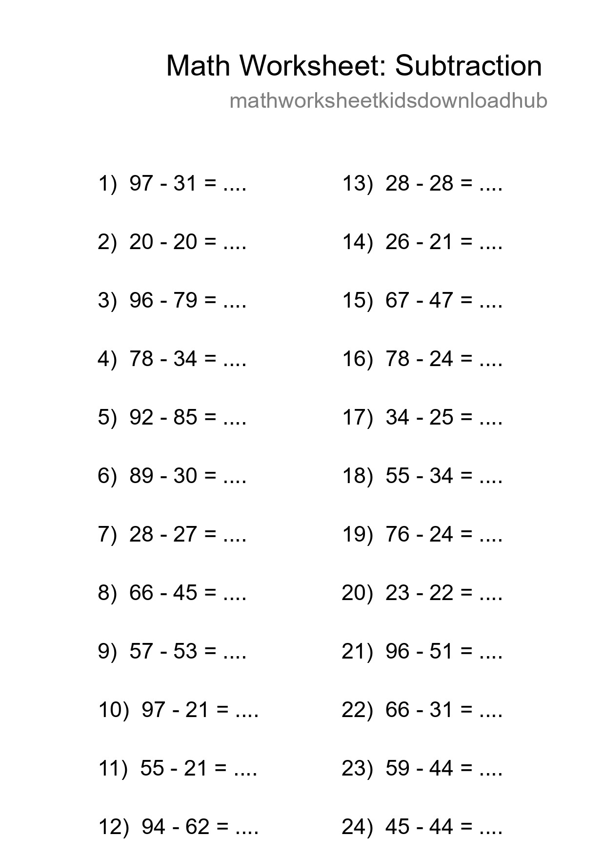 Free 24 Subtraction Math Worksheet For Grade 3 - Part 8