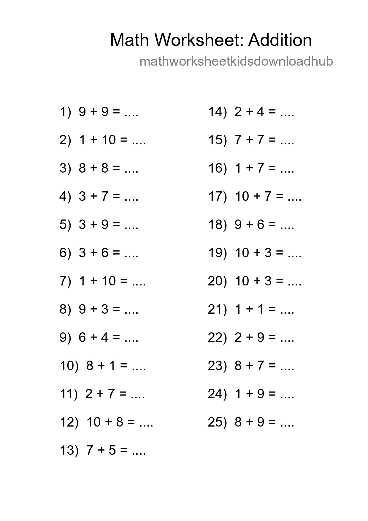 Free 25 Addition Math Worksheet For Grade 1 With Answers - Part 199