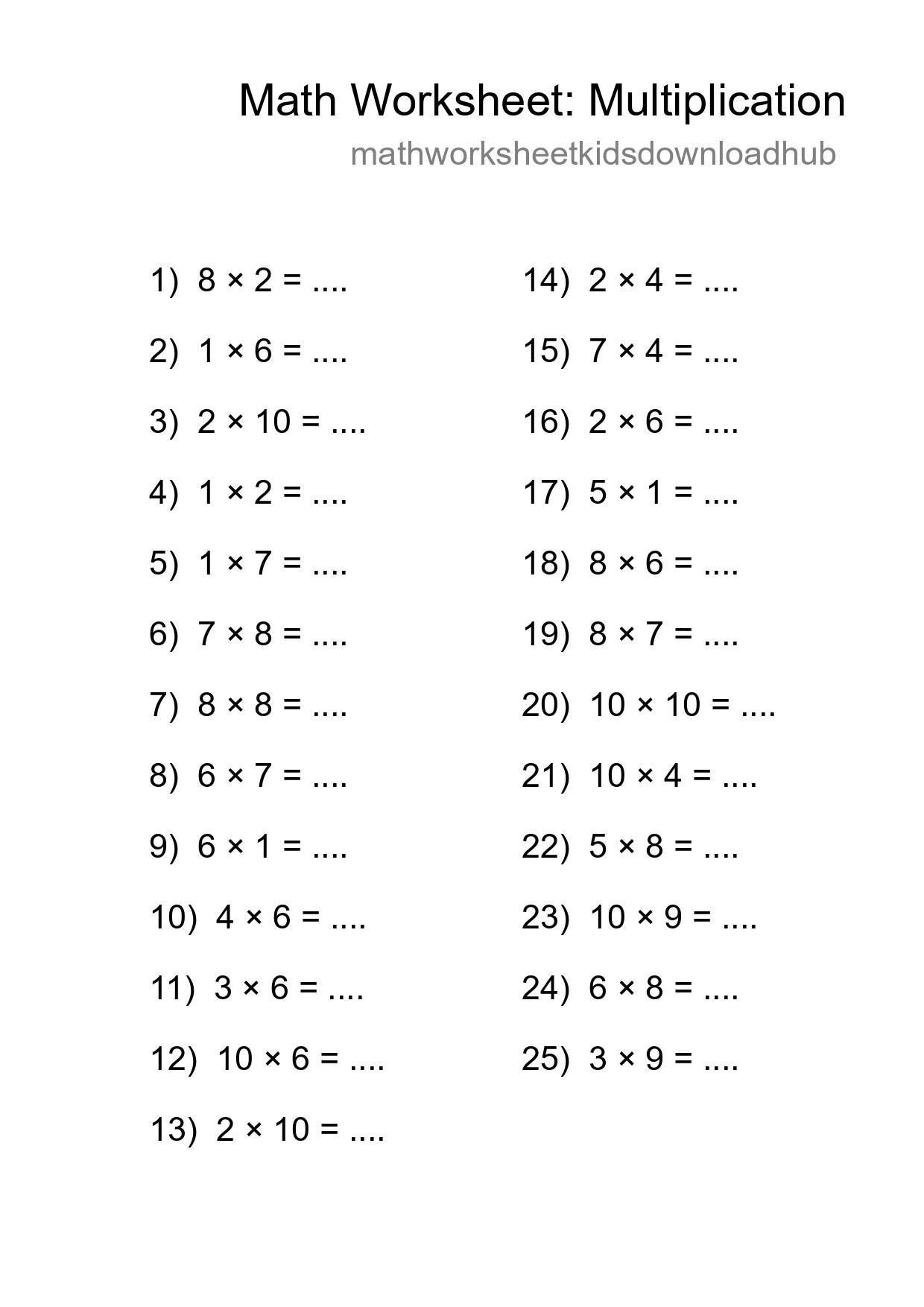 Free 25 Multiplication Math Worksheet For Grade 1 - Part 249