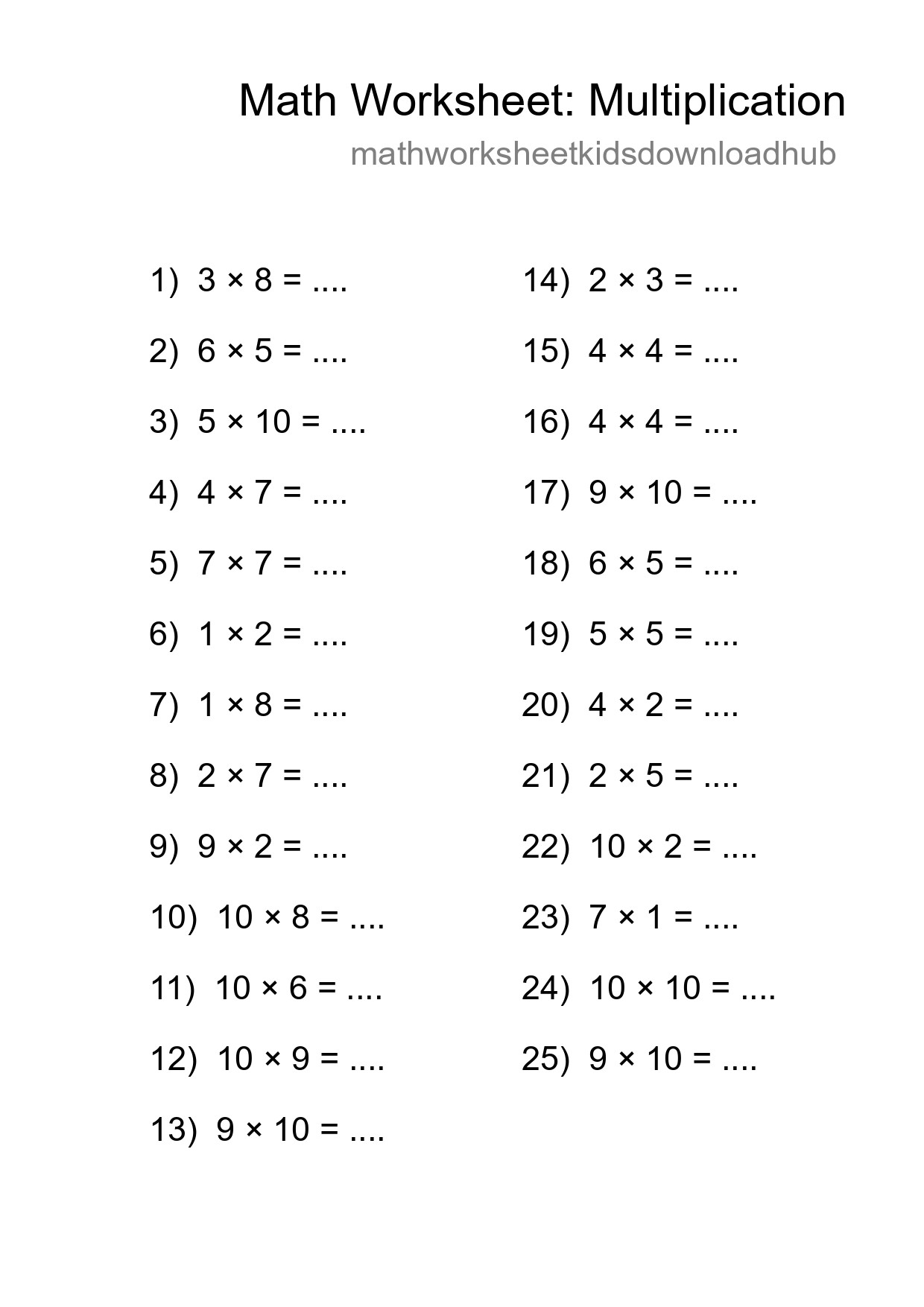 Free 25 Multiplication Math Worksheet For Grade 1 With Answers - Part 128