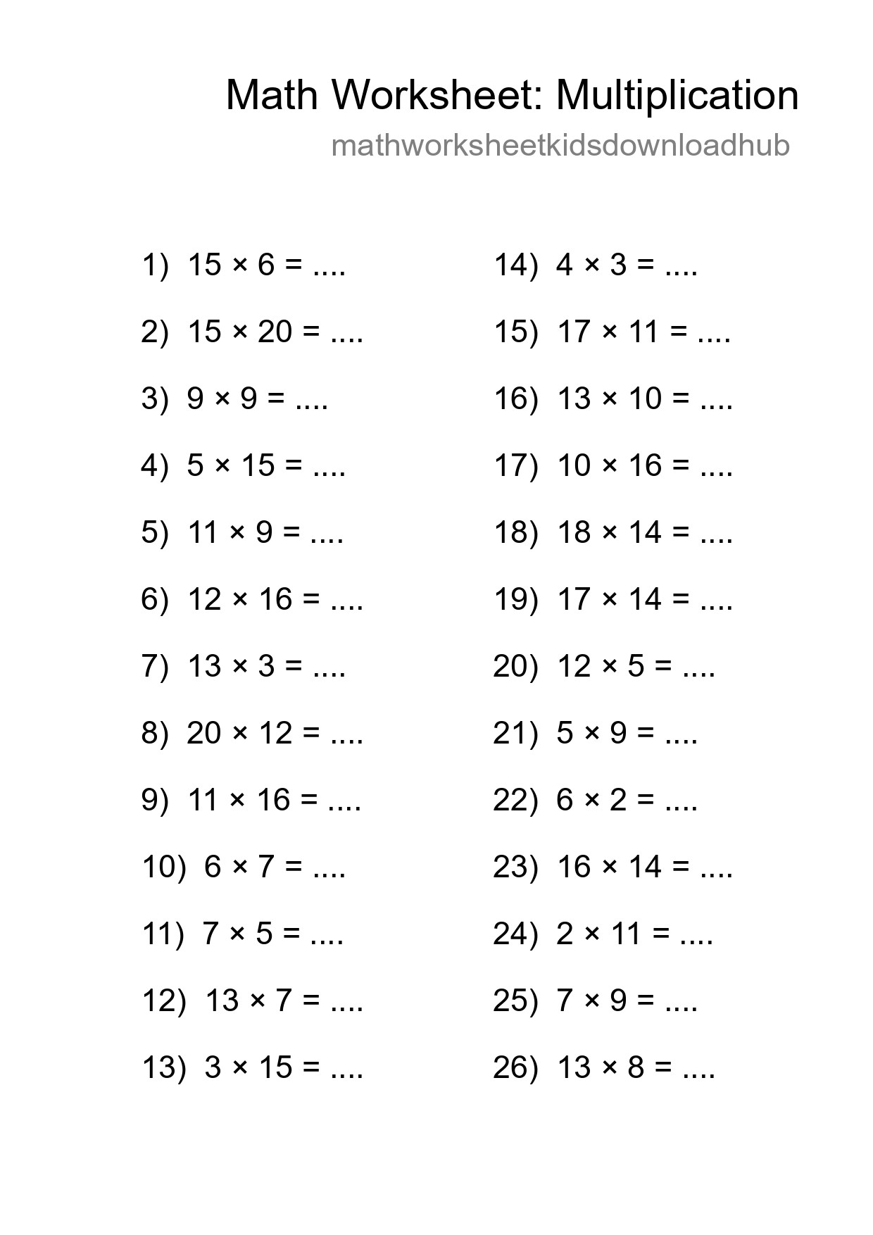 Free 26 Multiplication Math Worksheet For Grade 2 - Part 183