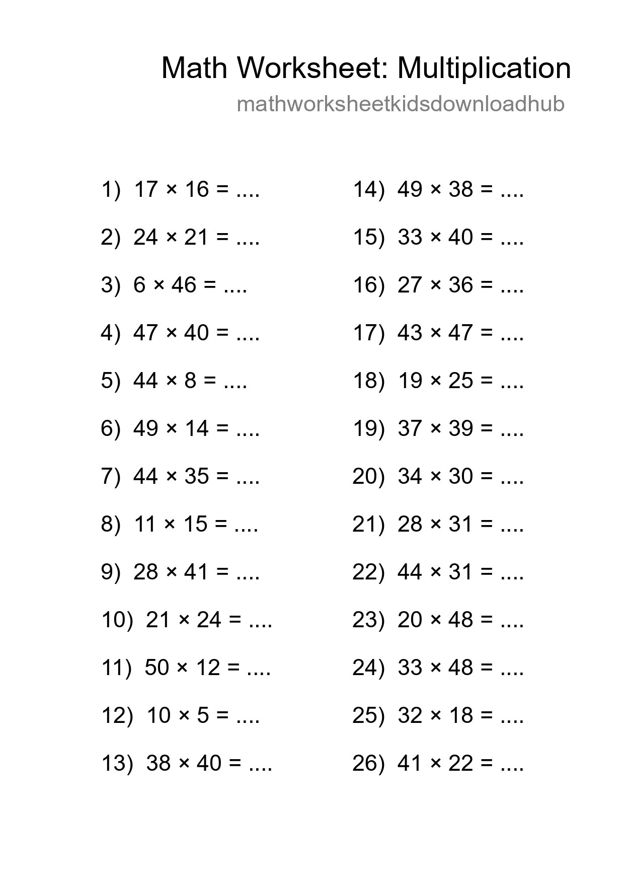 Free 26 Multiplication Math Worksheet For Grade 2 With Answers - Part 238