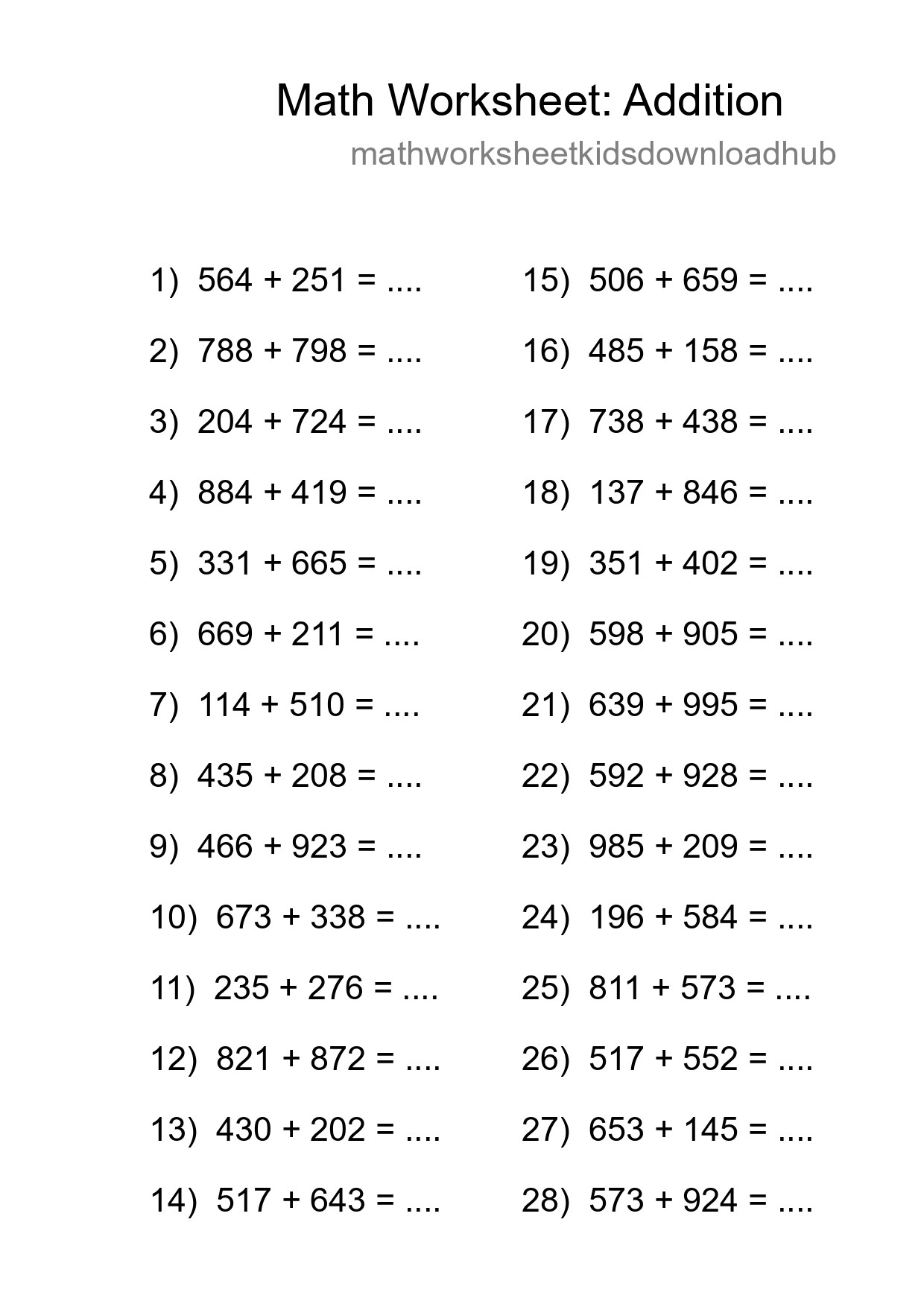 Free 28 Addition Math Worksheet For Grade 5 - Part 232