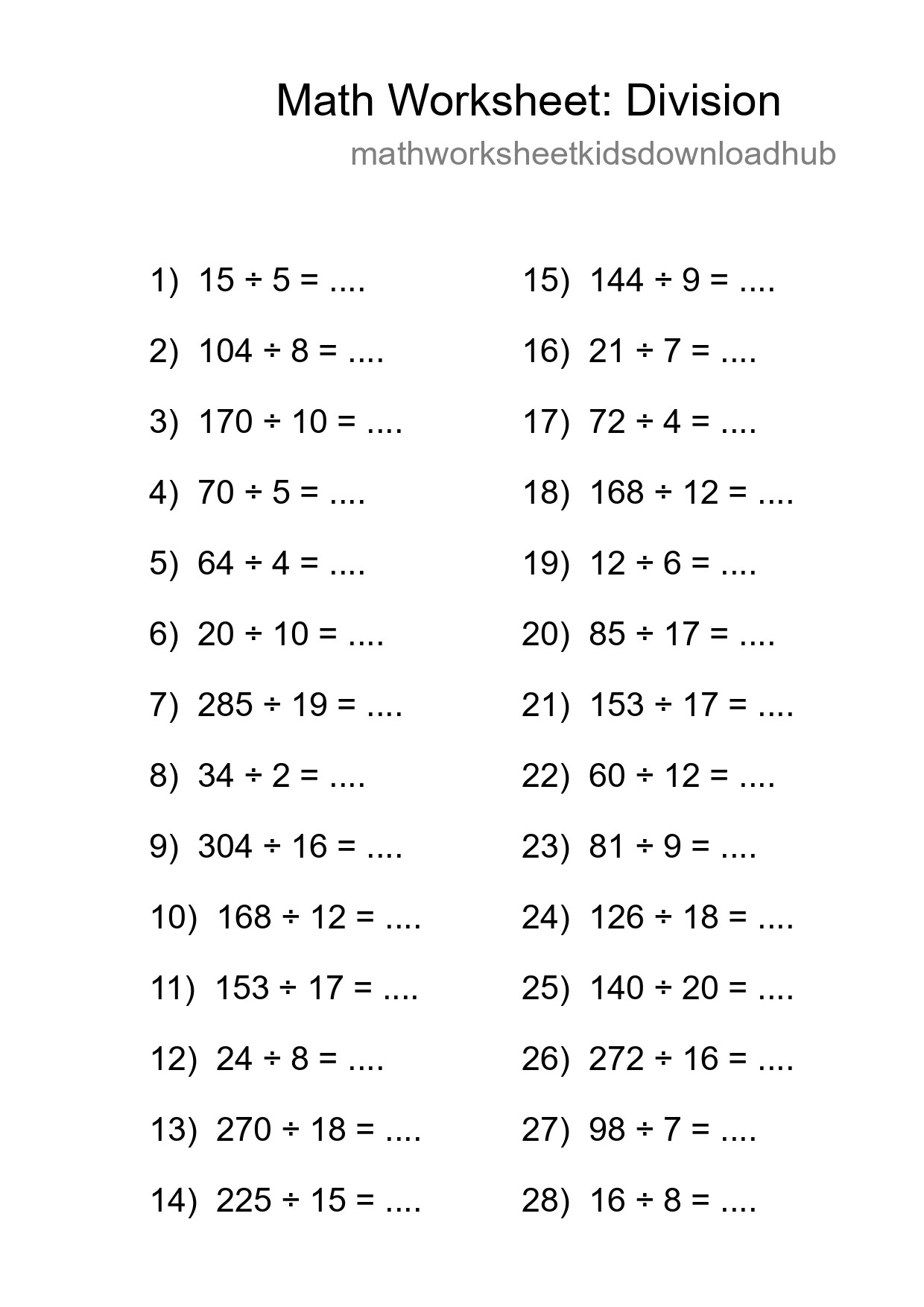 Free 28 Division Math Worksheet For Grade 2 With Answers - Part 147