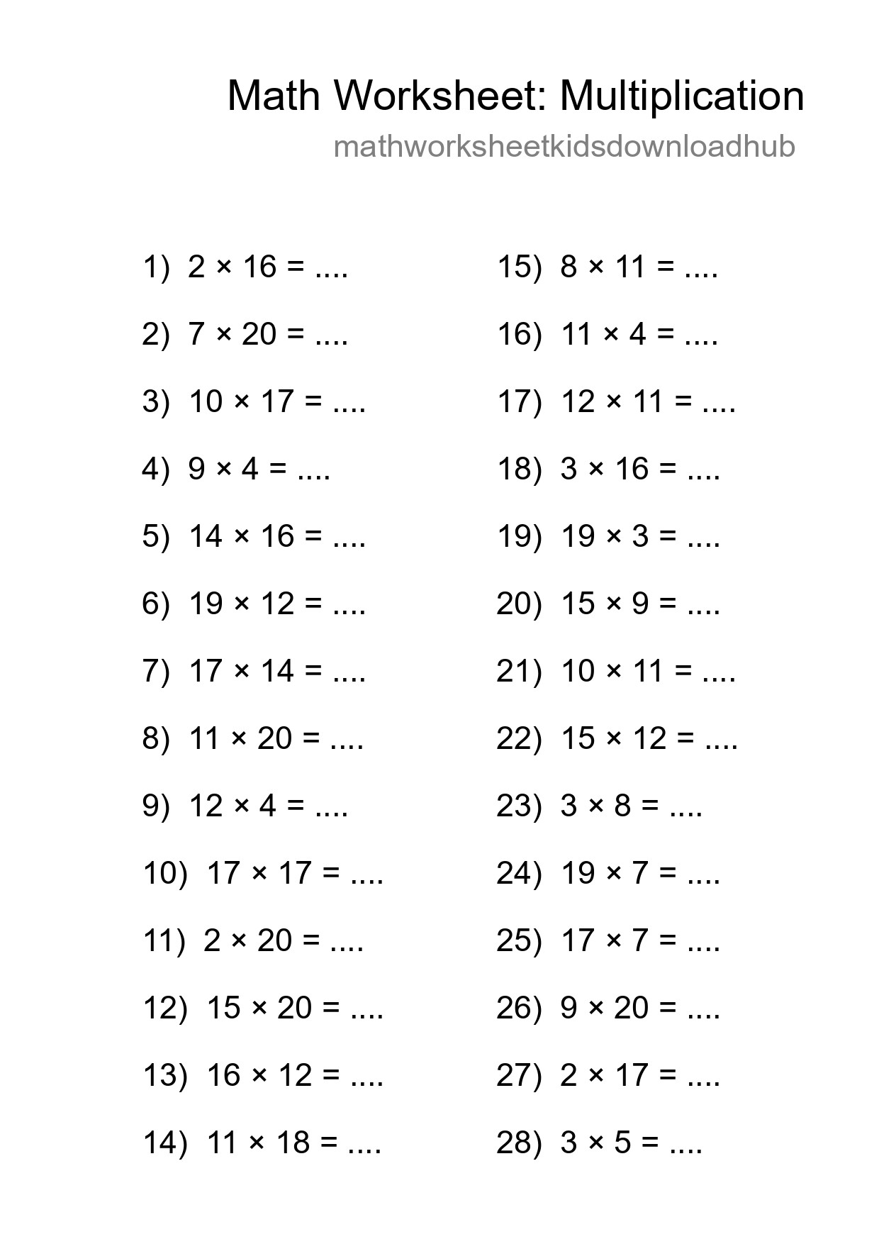 Free 28 Multiplication Math Worksheet For Grade 2 - Part 95
