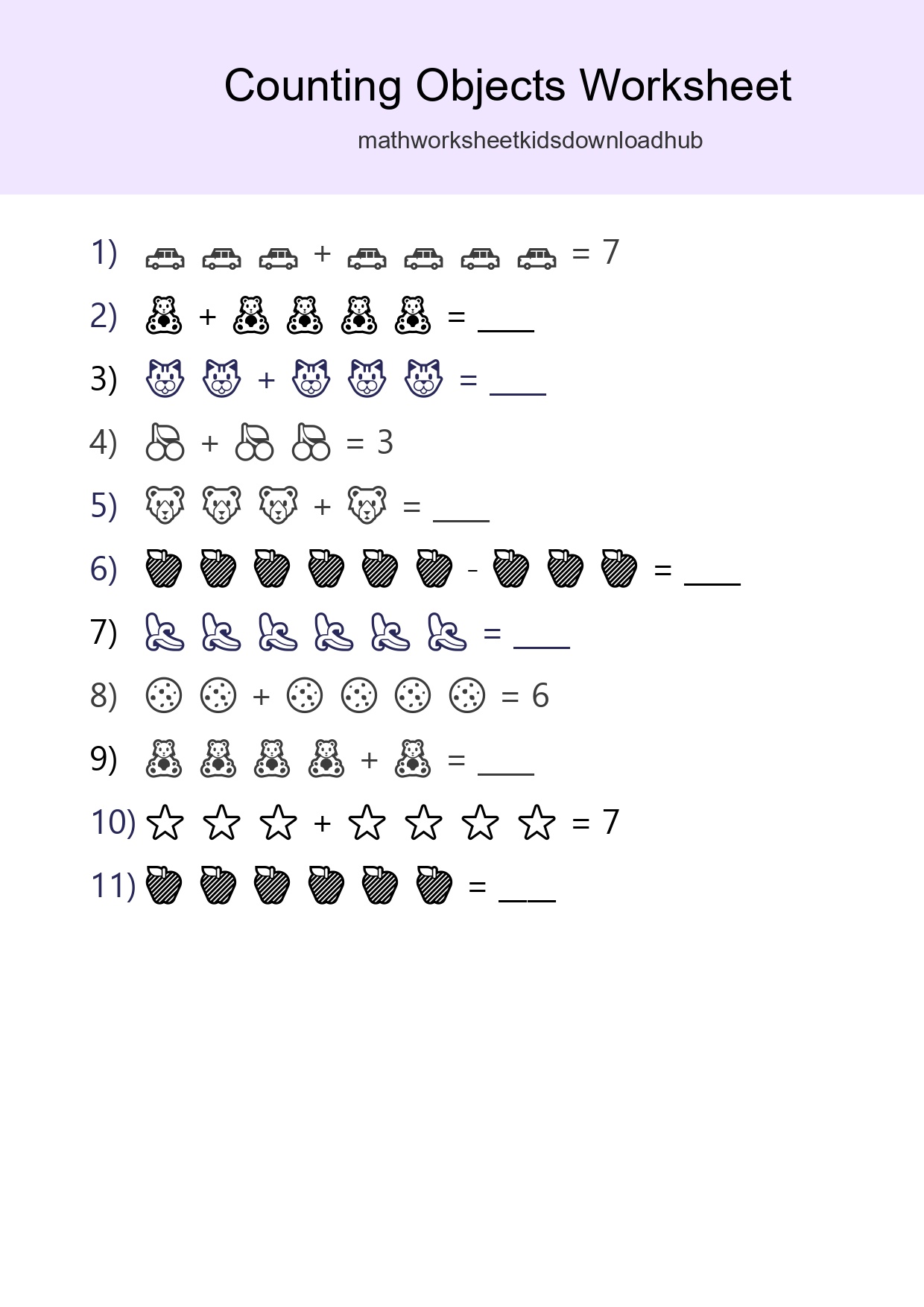 Free Counting Objects Worksheet For Kindergarten Printable - Part 212