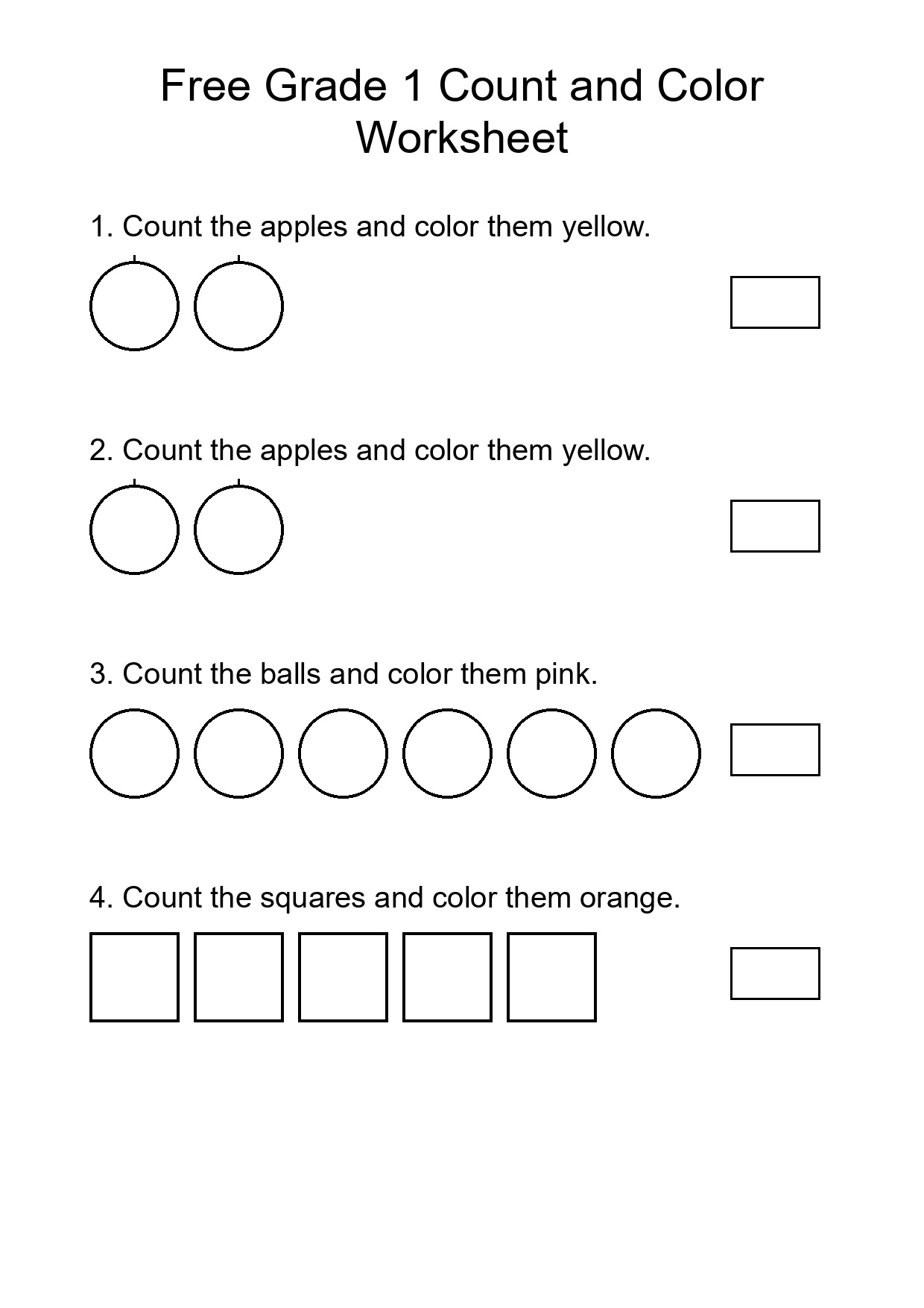Free Grade 1 Count and Color Worksheet