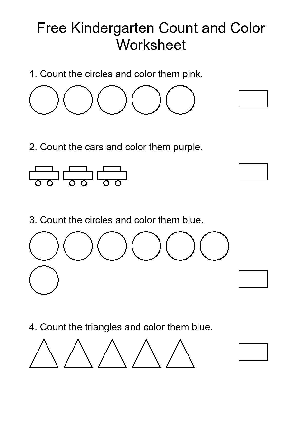 Free Kindergarten Count and Color Worksheet