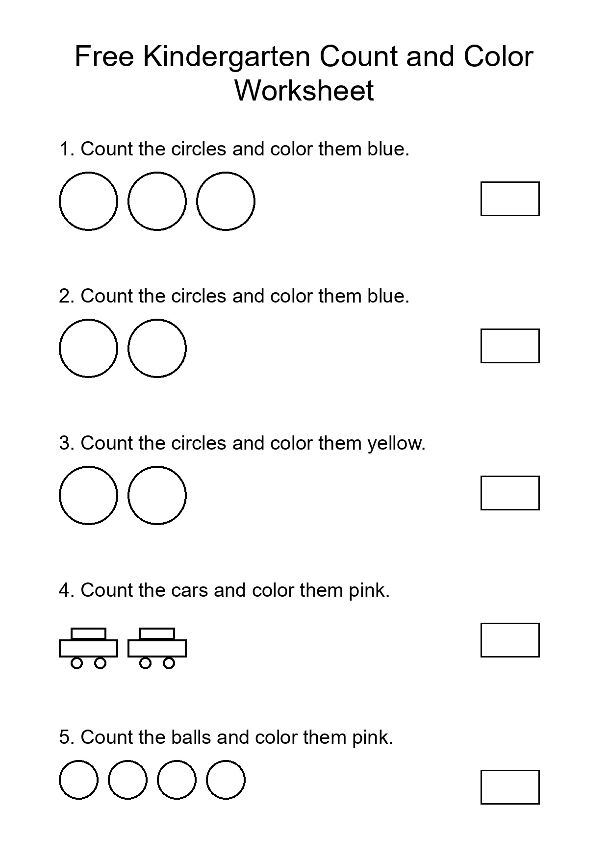Free Kindergarten Count and Color Worksheet