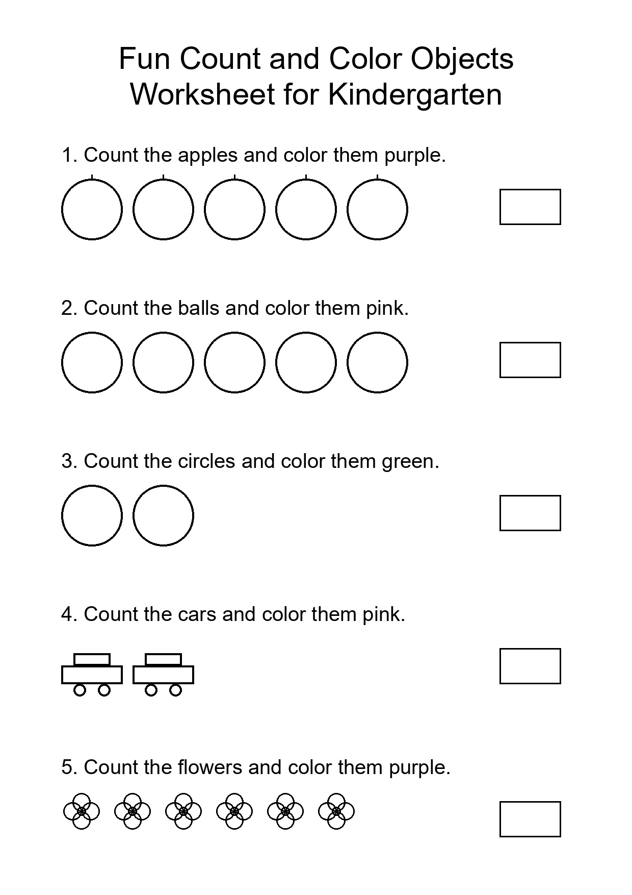 Fun Count and Color Objects Worksheet for Kindergarten