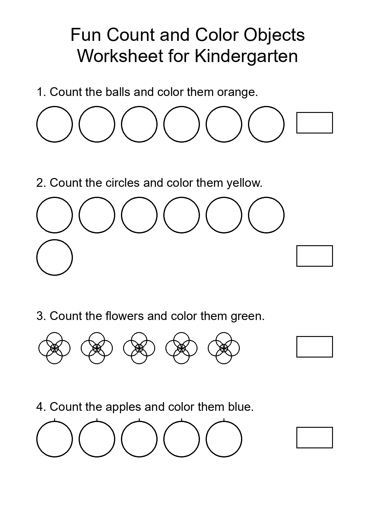 Fun Count and Color Objects Worksheet for Kindergarten