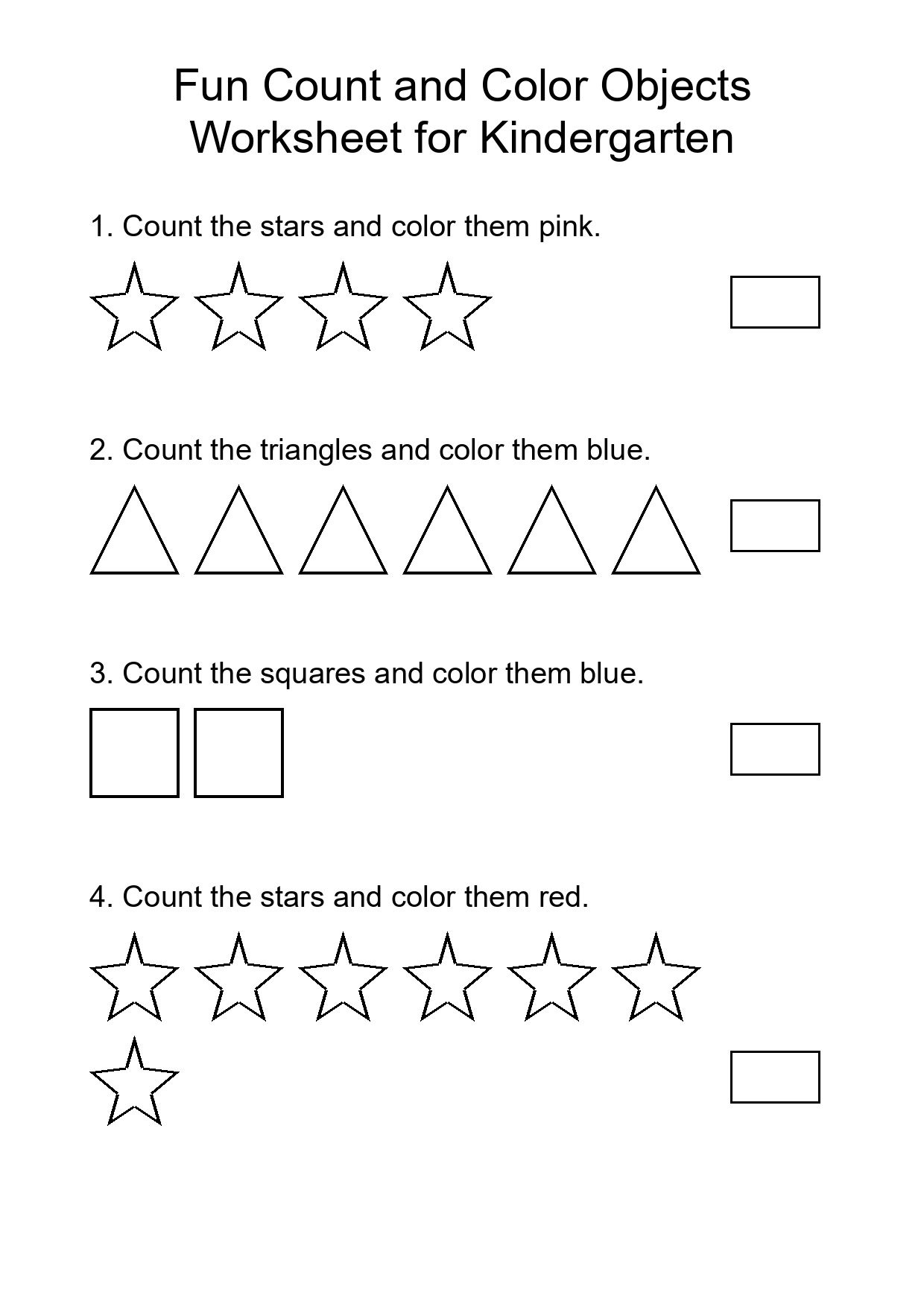 Fun Count and Color Objects Worksheet for Kindergarten
