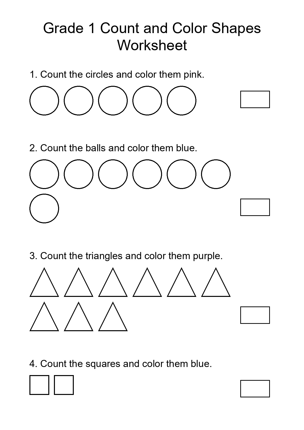 Grade 1 Count and Color Shapes Worksheet