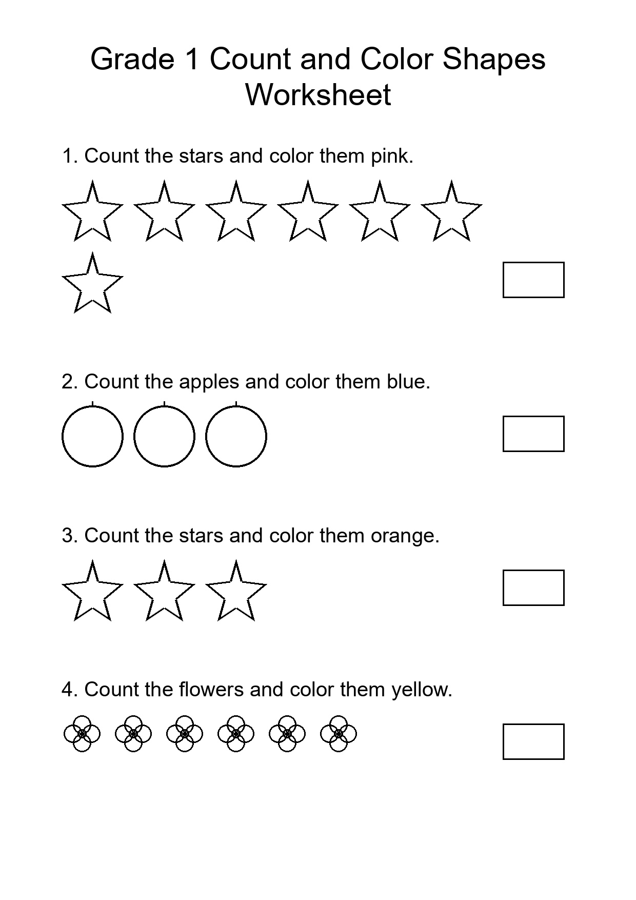 Grade 1 Count and Color Shapes Worksheet
