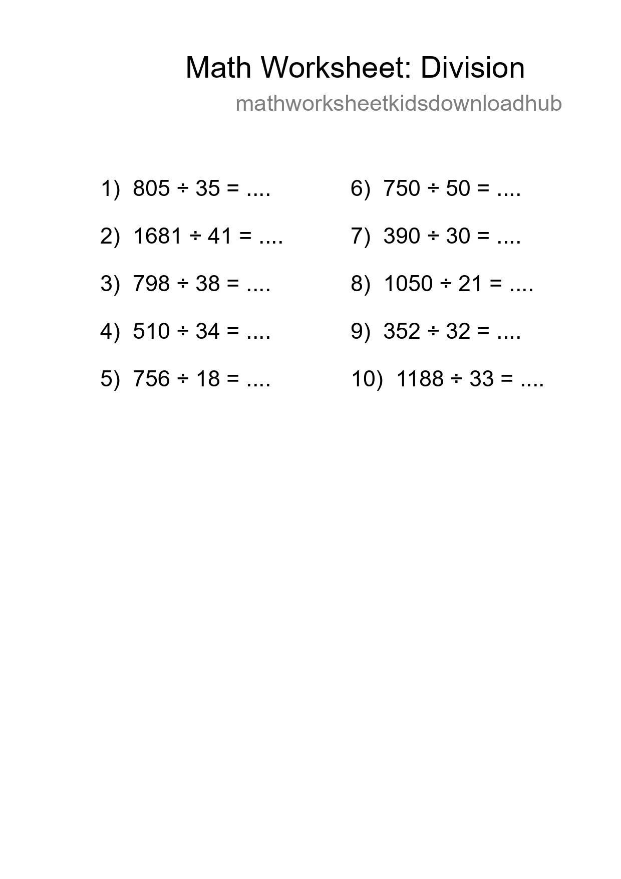 Grade 2 Division Practice Worksheet (10 Problems) - Part 224