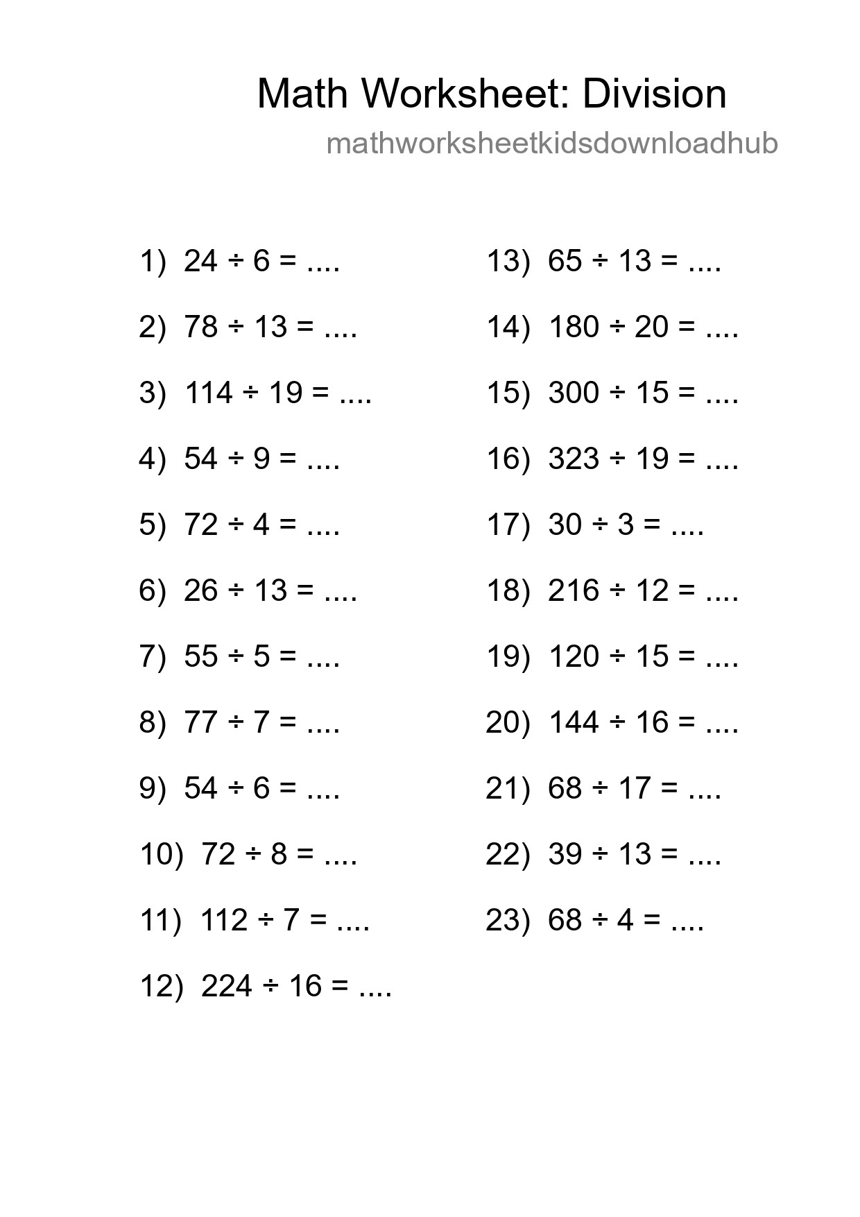 Grade 2 Division Practice Worksheet (23 Problems) - Part 81