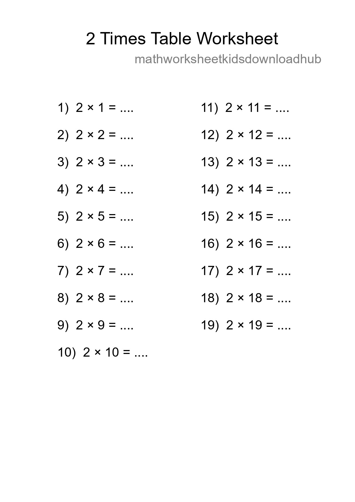 Grade 2 Multiplication Table 2 Practice - Part 229