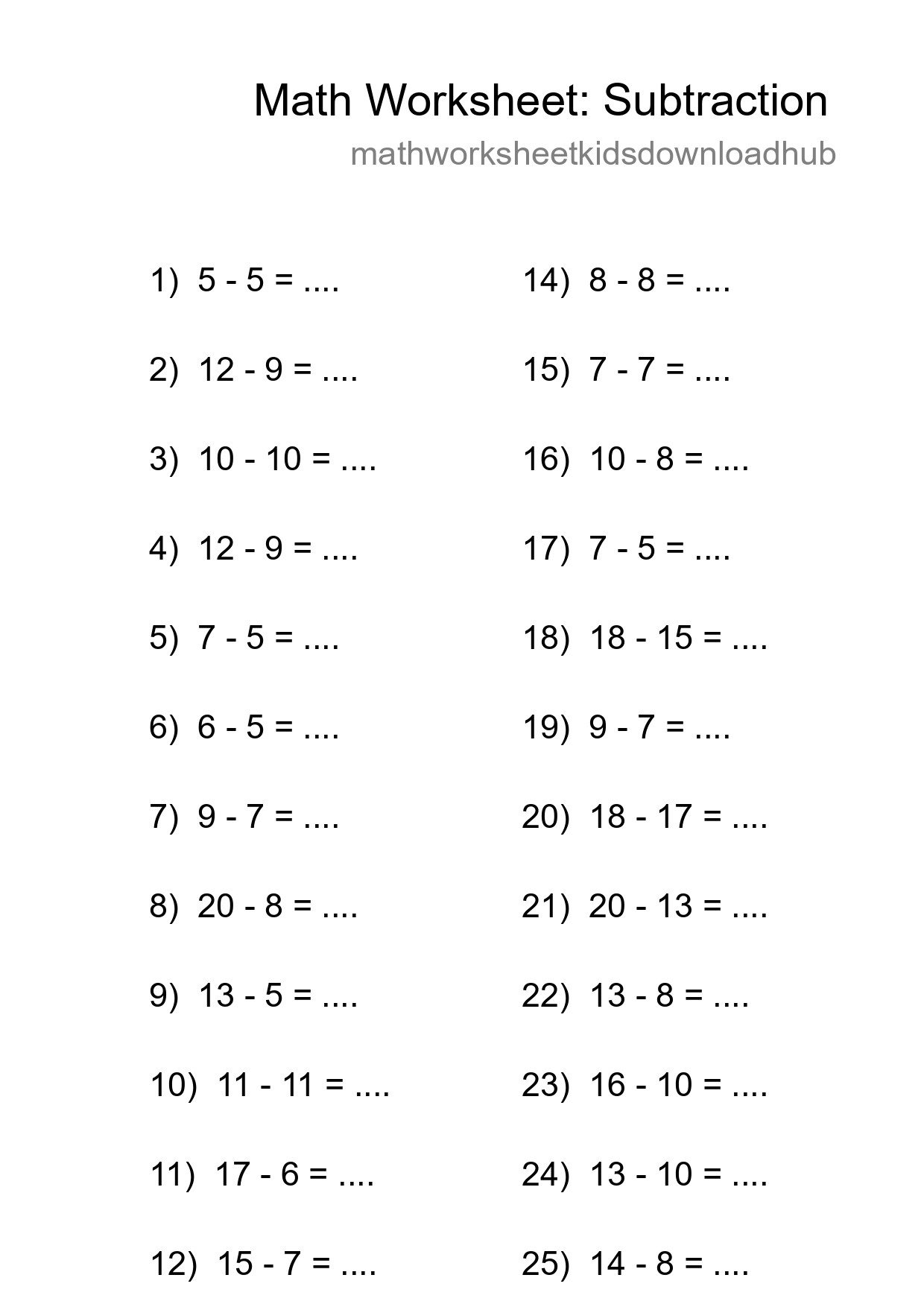 Grade 2 Subtraction Practice Worksheet (26 Problems) - Part 118