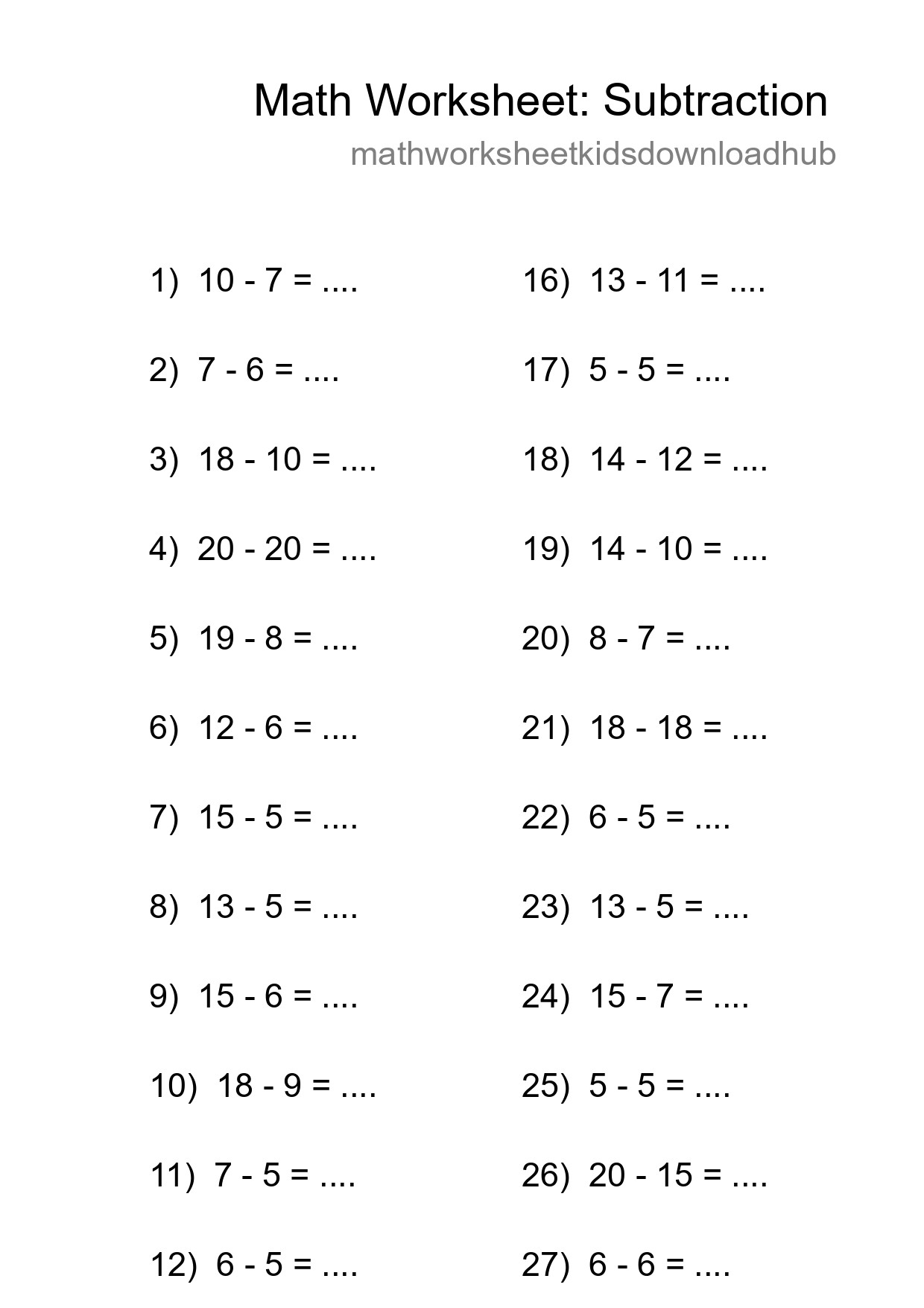Grade 2 Subtraction Practice Worksheet (30 Problems) - Part 195