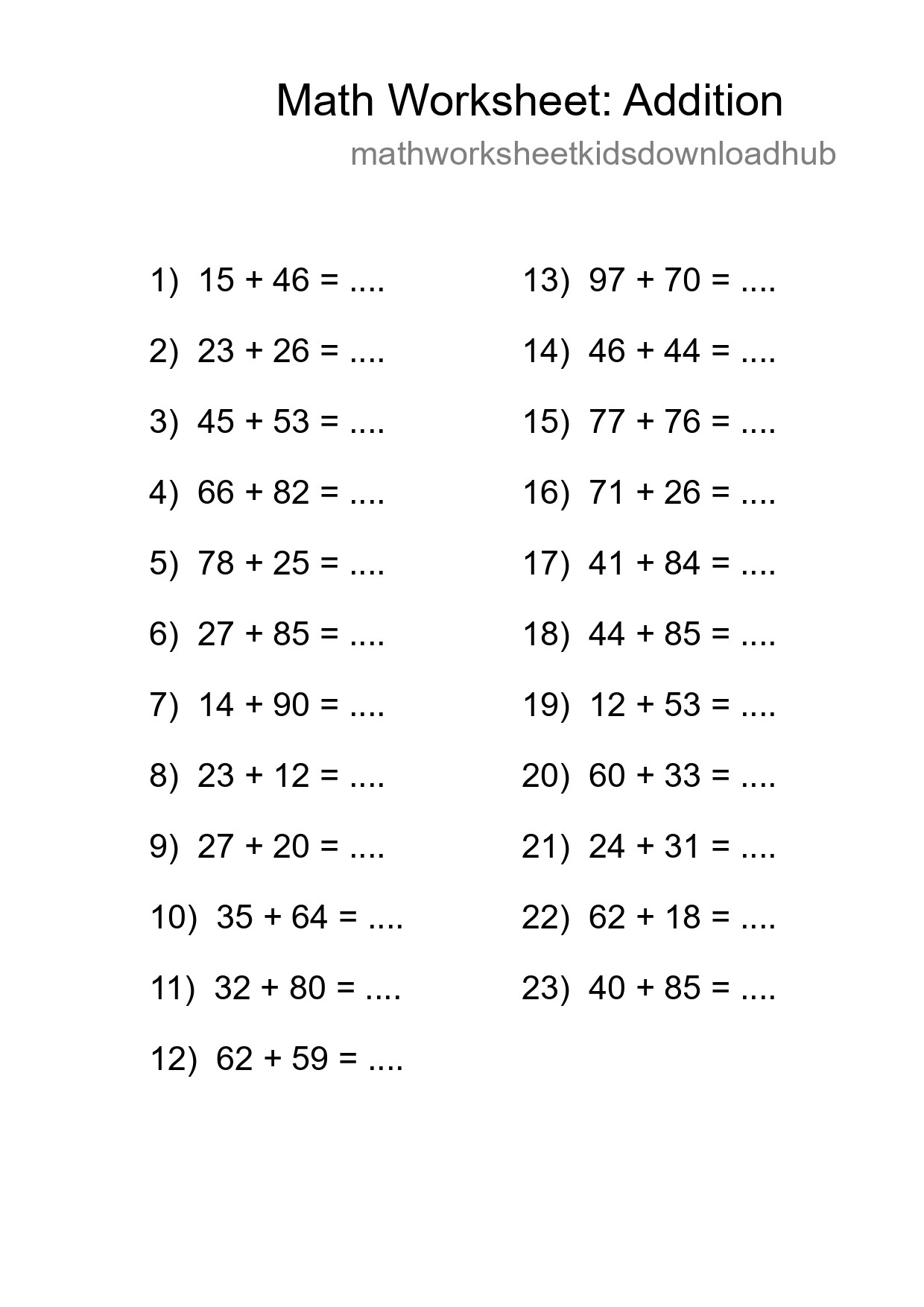 Grade 3 Addition Practice Worksheet (23 Problems) - Part 67