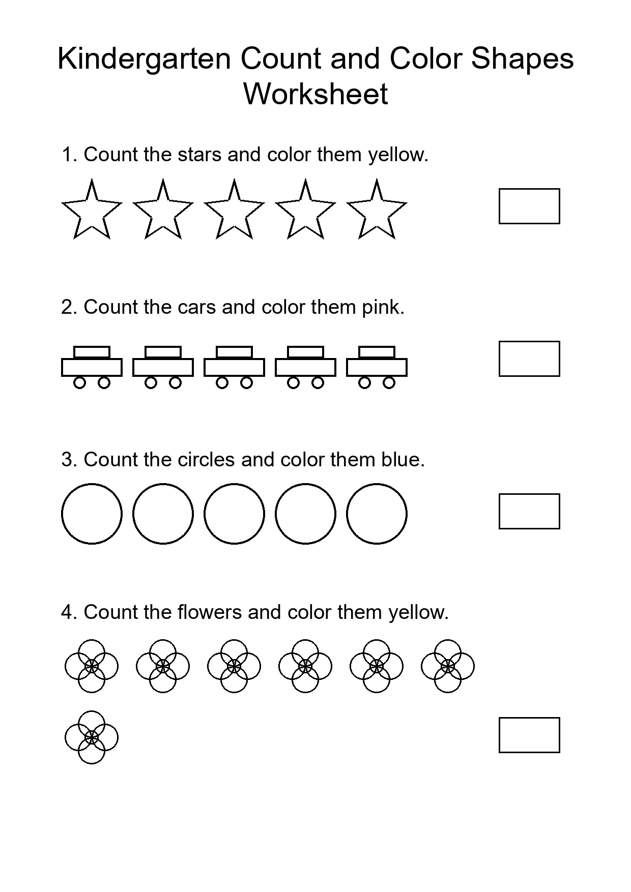 Kindergarten Count and Color Shapes Worksheet