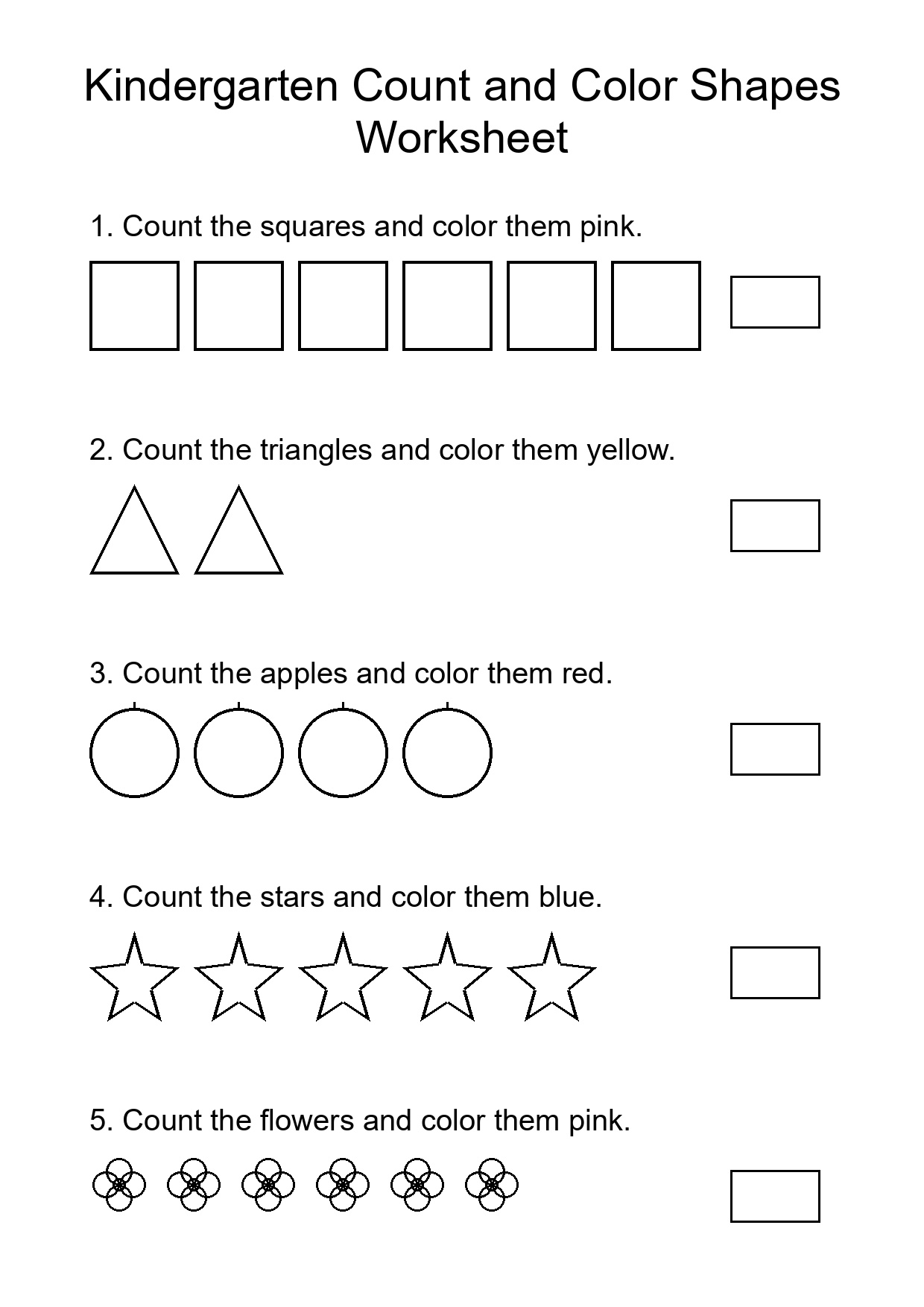 Kindergarten Count and Color Shapes Worksheet