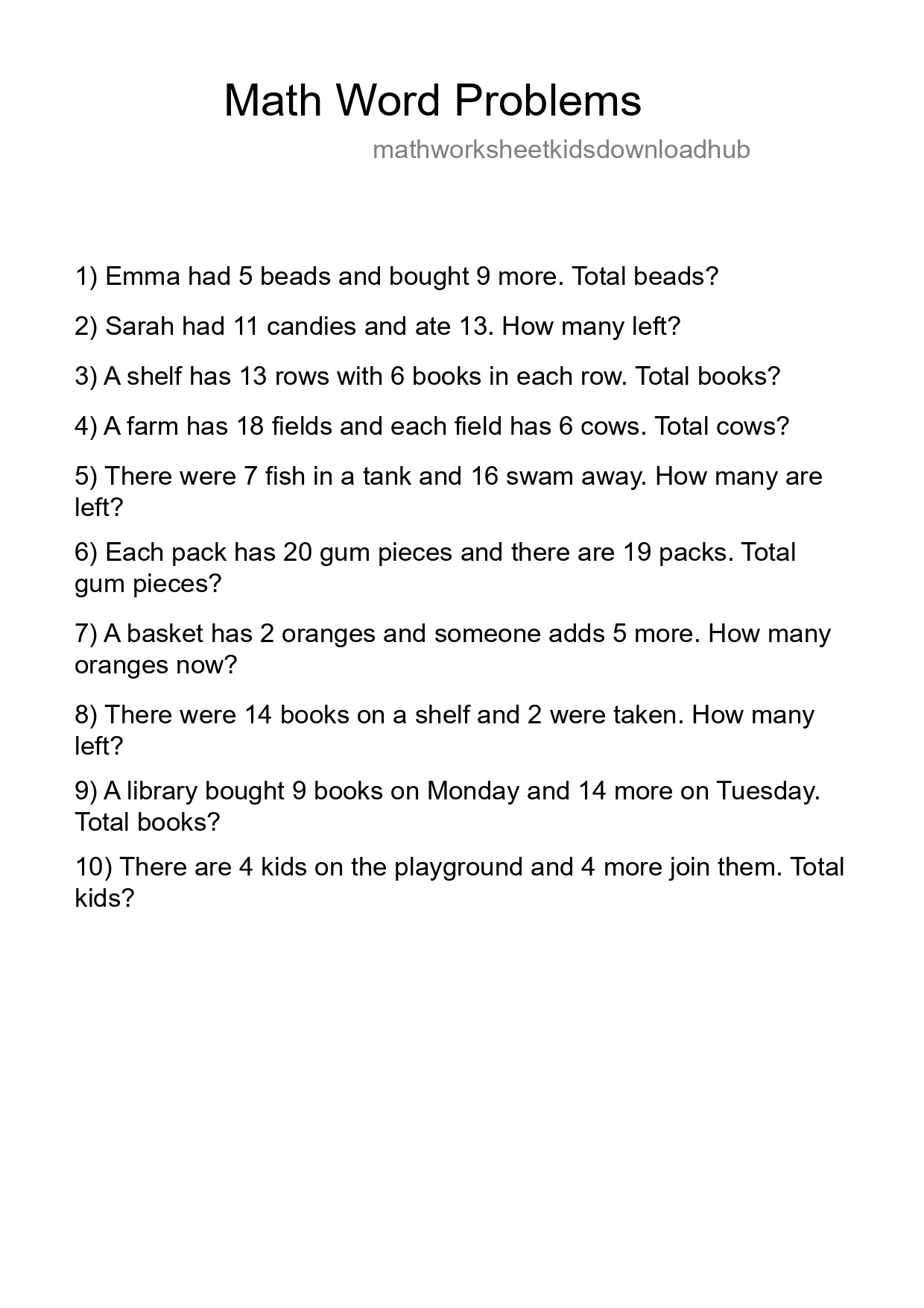 Math Word Problem Worksheet