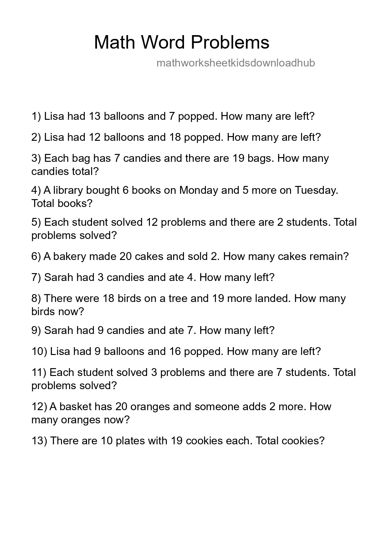 Math Word Problem Worksheet