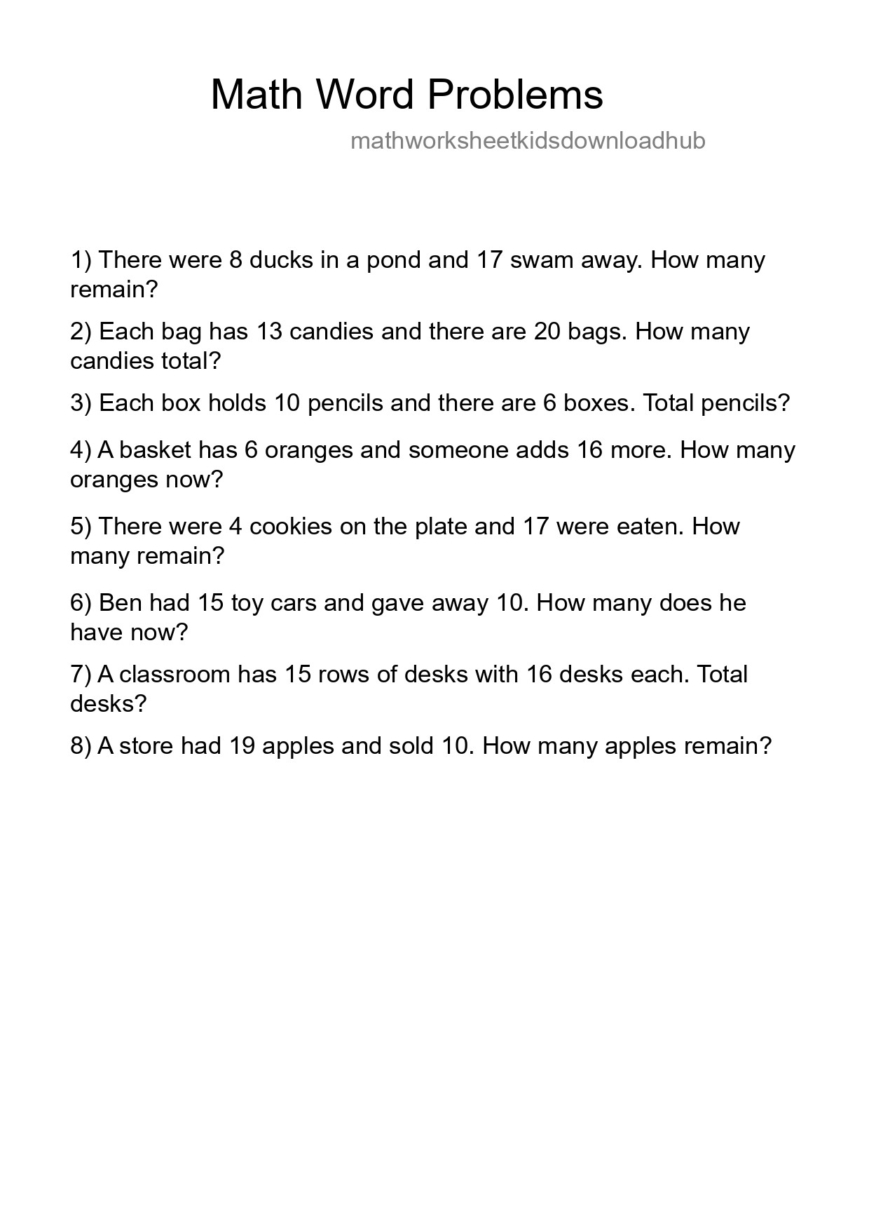Math Word Problem Worksheet